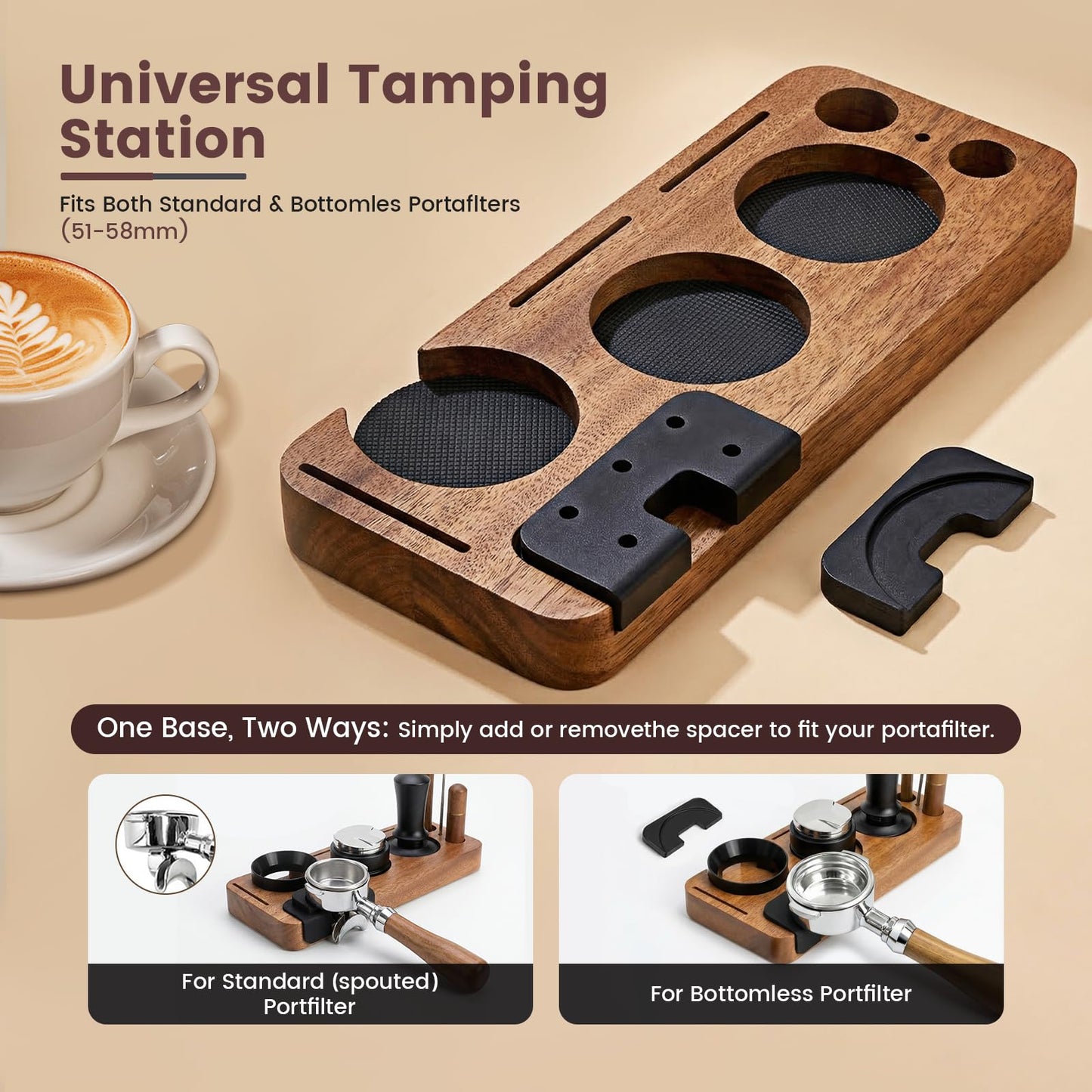 28-Piece 51mm Espresso Accessories Kit, Espresso Machine Tools with Wood Tamping Station, Tamper, Distributor, WDT Tool, Dosing Funnel, Milk Frothing Pitcher & Latte Art Set