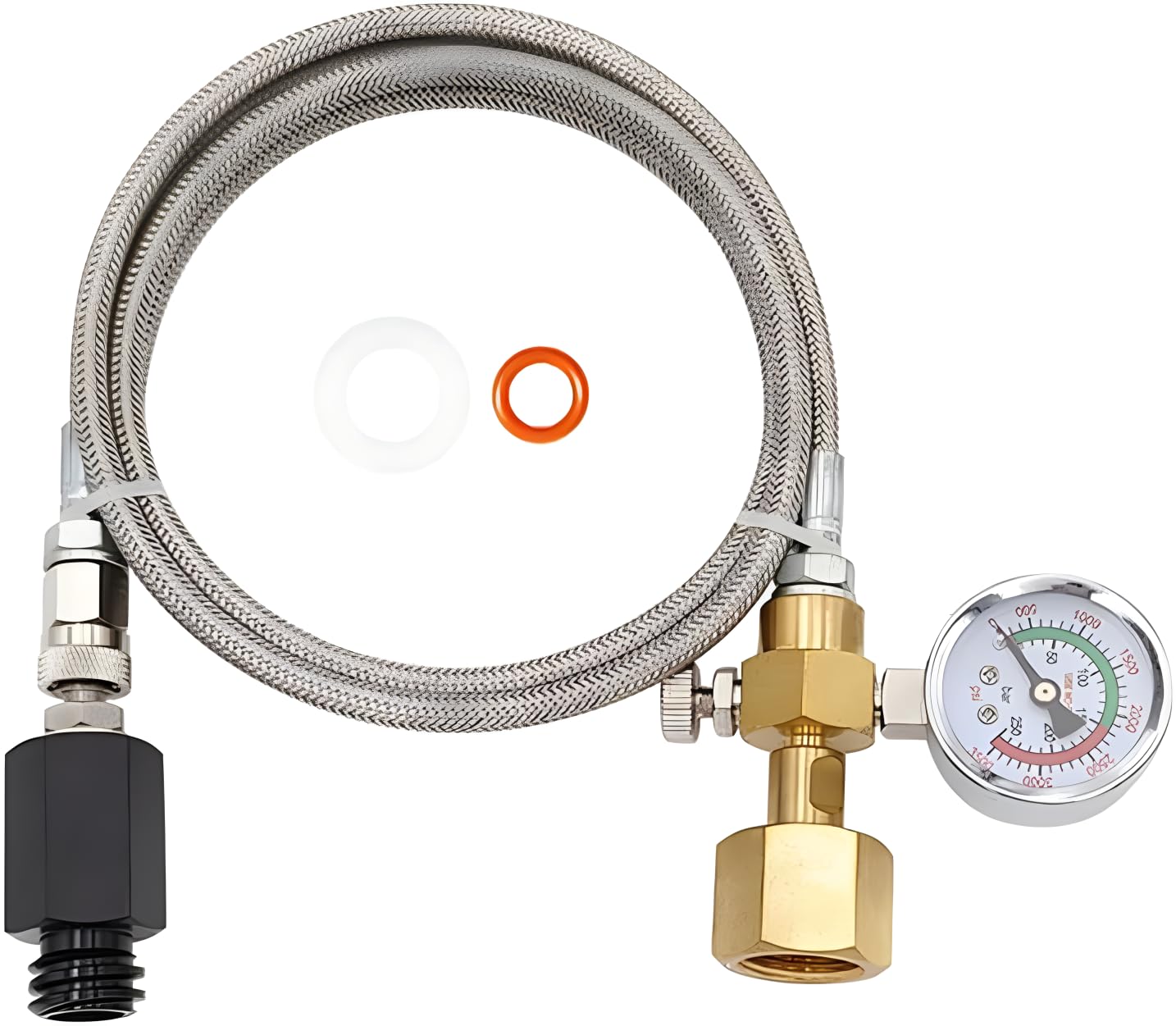 Upgraded Soda Machine Co2 Adapter Stainless Steel Hose with Larger Pressure Gauge, CGA320 Co2 Tank Direct Hose Adapter to Jet/One Touch/Fizzi/Aqua Fizz Soda Water Machine (60 inch)