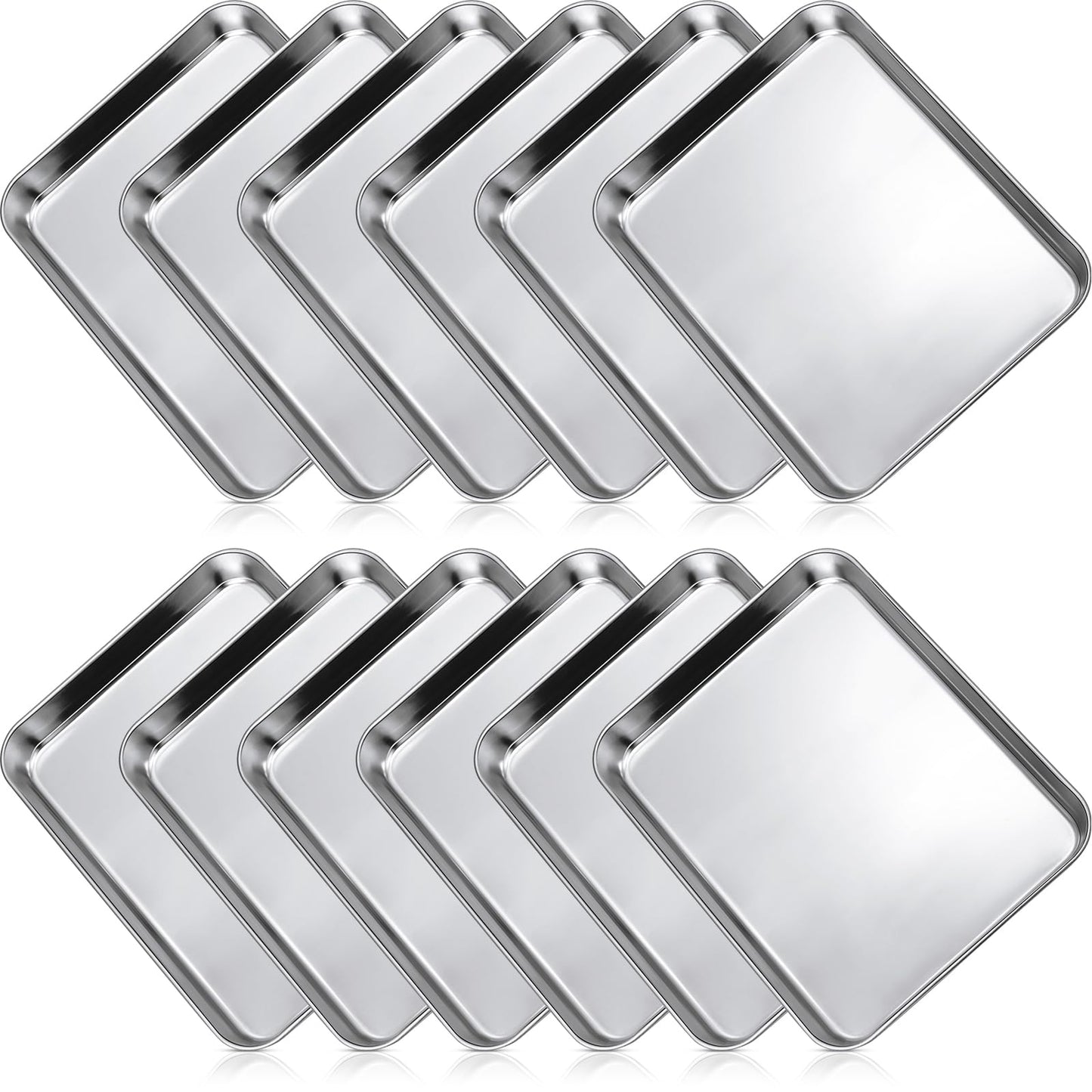 Zopeal 12 Pcs Metal Serving Trays for Food,Baking Sheet Pan Stainless Steel Small Nonstick Cookie Sheet Set Quarter Baking Pan,Toaster Oven and Dishwasher Safe(10 x 8 x 1 Inch)