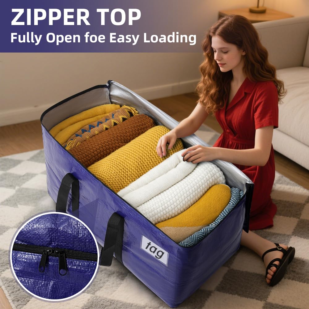 Cryster 10-Pack Blue Moving Bags with Strong Zippers,Heavy Duty Storage Totes With Comfortable Handles,Large Storage Totes for Student Supplies