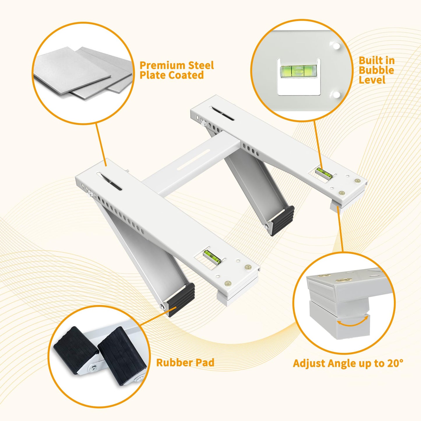 Powrocket Window Air Conditioner Support Bracket with 2 Arms,Window AC Brackets Fits 5,000-22,000 BTU AC Units,Heavy Duty Air Conditioner Brackets for Windows,Up to 200 lbs