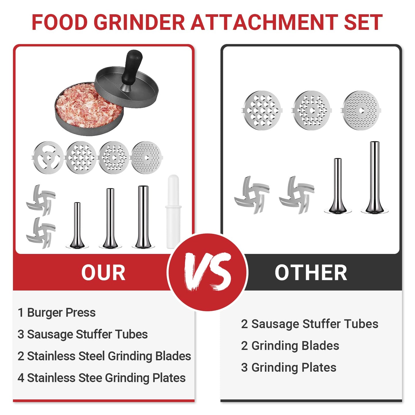 Metal Meat Grinder Attachment For KitchenAid Stand Mixer, Sausage Stuffer, Burger Press, Food Grinder Attachment for Kitchen Aid Accessories and Attachments