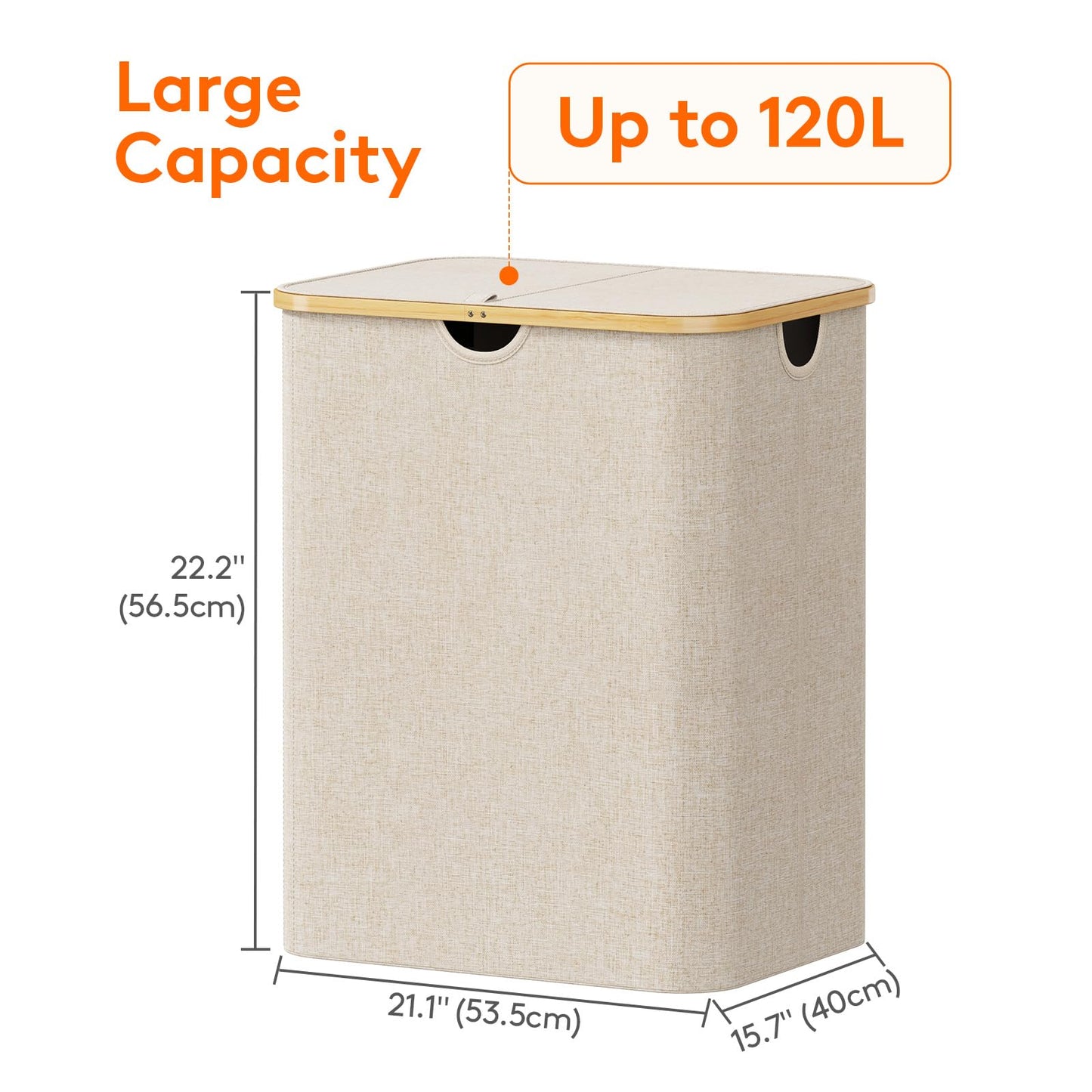 Lifewit 120L Laundry Basket with Lid, Clothes Hampers for Laundry with Bamboo Handles and 2 Removable Bag, Large Foldable Laundry Hamper for Bedroom, Bathroom, Dorm, Laundry Room, Beige