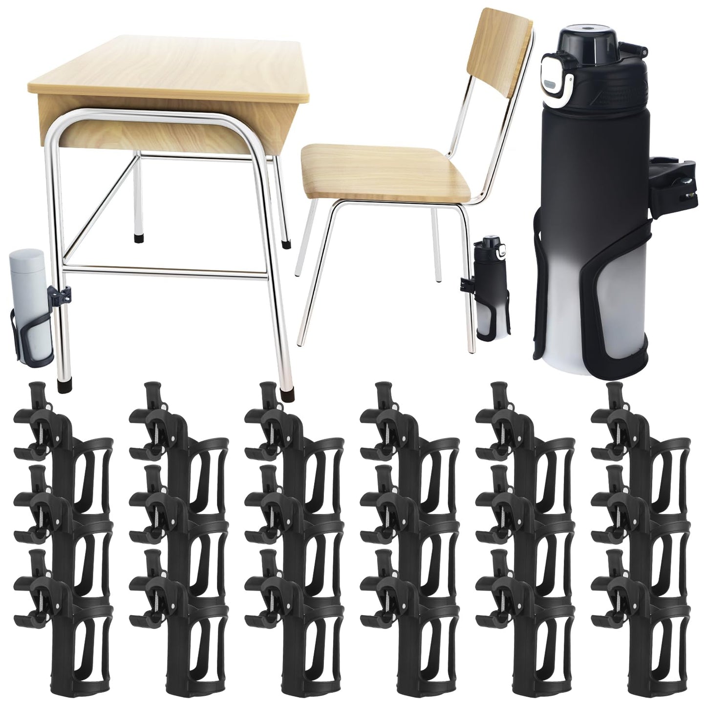 Reallnaive 18 Pcs Water Bottle Holder for Classroom Desk Cupholder Back to School Gift for Student Anti-Spill 360° Rotating Water Bottle Holder for Desk Chair to Hold Coffee Cup for Office Classroom