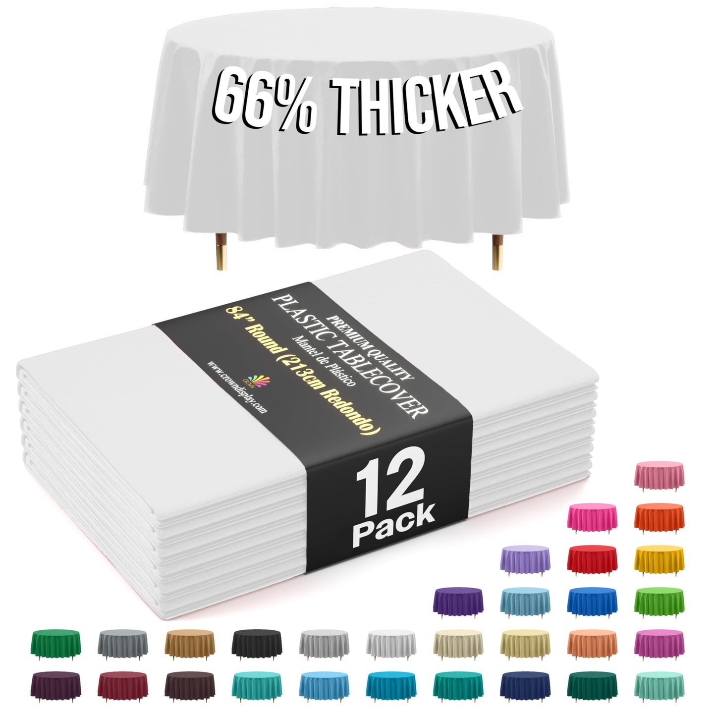 Exquisite 66% Thicker Premium White Round Tablecloth 0.5 Mil 12 Pack Plastic Table Cloth Disposable 84 Inch Round Plastic Tablecloth Won't Tear Easily Like Cheap Thin Brands