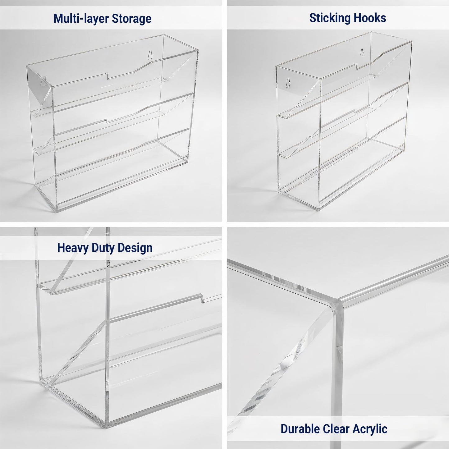 Aphbrada Hanging Wall File Organizer with 4 Pocket Tier - Acrylic Vertical Mail File Folder Holder Wall Mount Mail Magazine Rack with Bottom Tray for Office Home Countertop, Clear