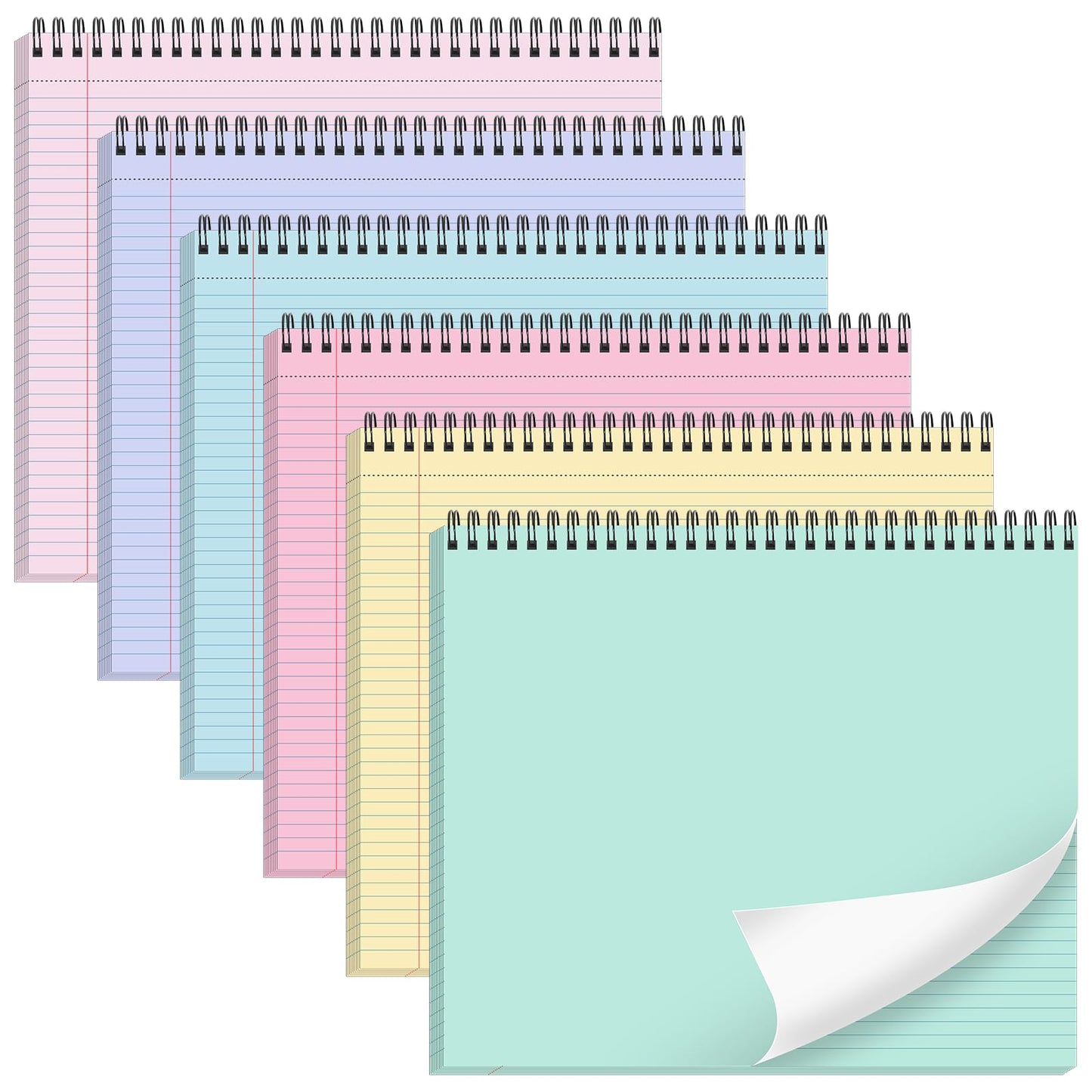 gisgfim 6 Packs 9.5" x 11" Landscape Note Pads College Ruled Notebooks Perforated NotePads 40 Sheets Punched Top Spiral Bound Notebooks 80GSM Lined Notepads for School,Office,Home（Pastel Color）