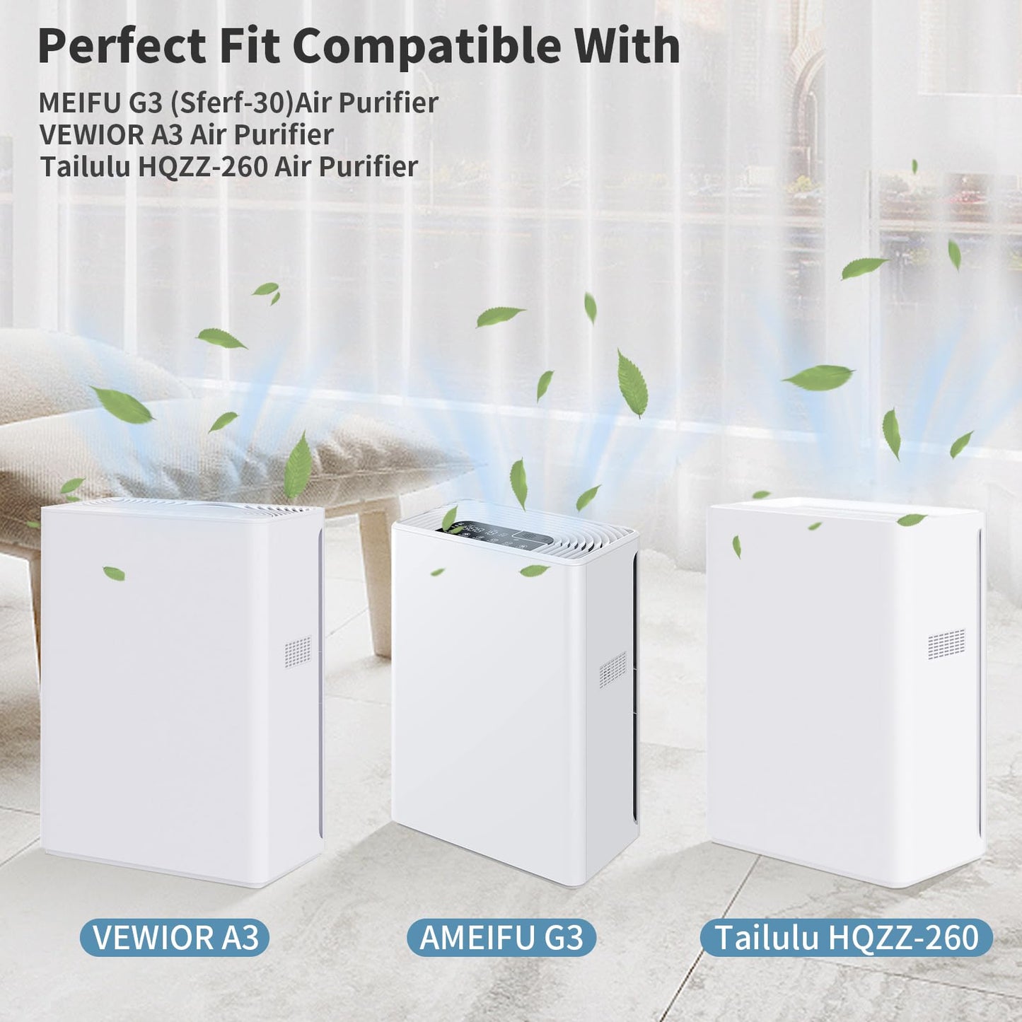 G3 A3 HEPA Filter Compatible with AMEIFU G3 (Sferf-30)（FXAP2W） Air Purifier, VEWIOR A3 Air Purifier & Tailulu HQZZ-260 Air Purifier, 3-in-1 True HEPA Air Cleaner Filter, 4 Pack