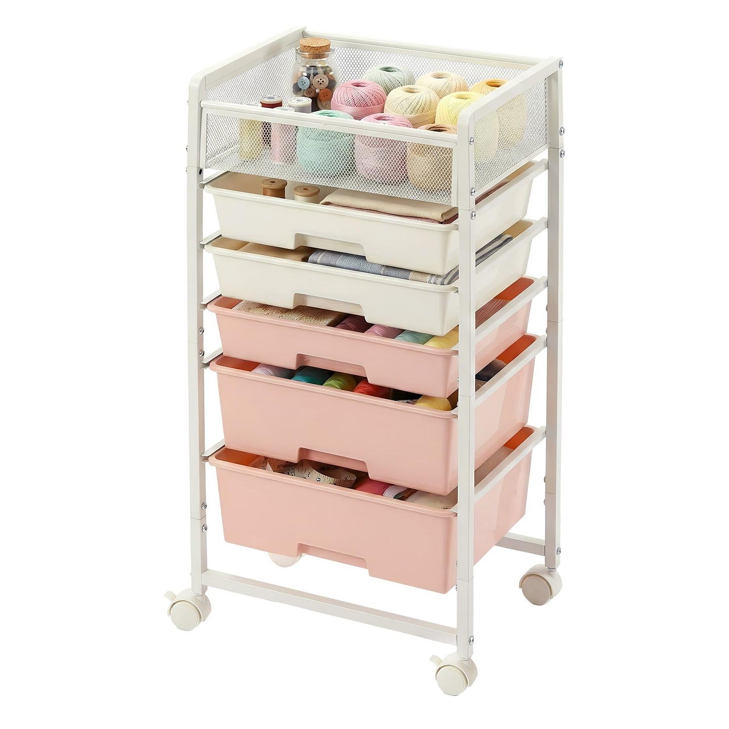 Rolling Craft Cart with 5 Drawers, Art Craft Organizers and Storage with Lockable Wheels, Rolling Utility Cart for Organizing Arts and Crafts,Yarn,Toy, School Supplies, Nail Product, Sewing Supplies