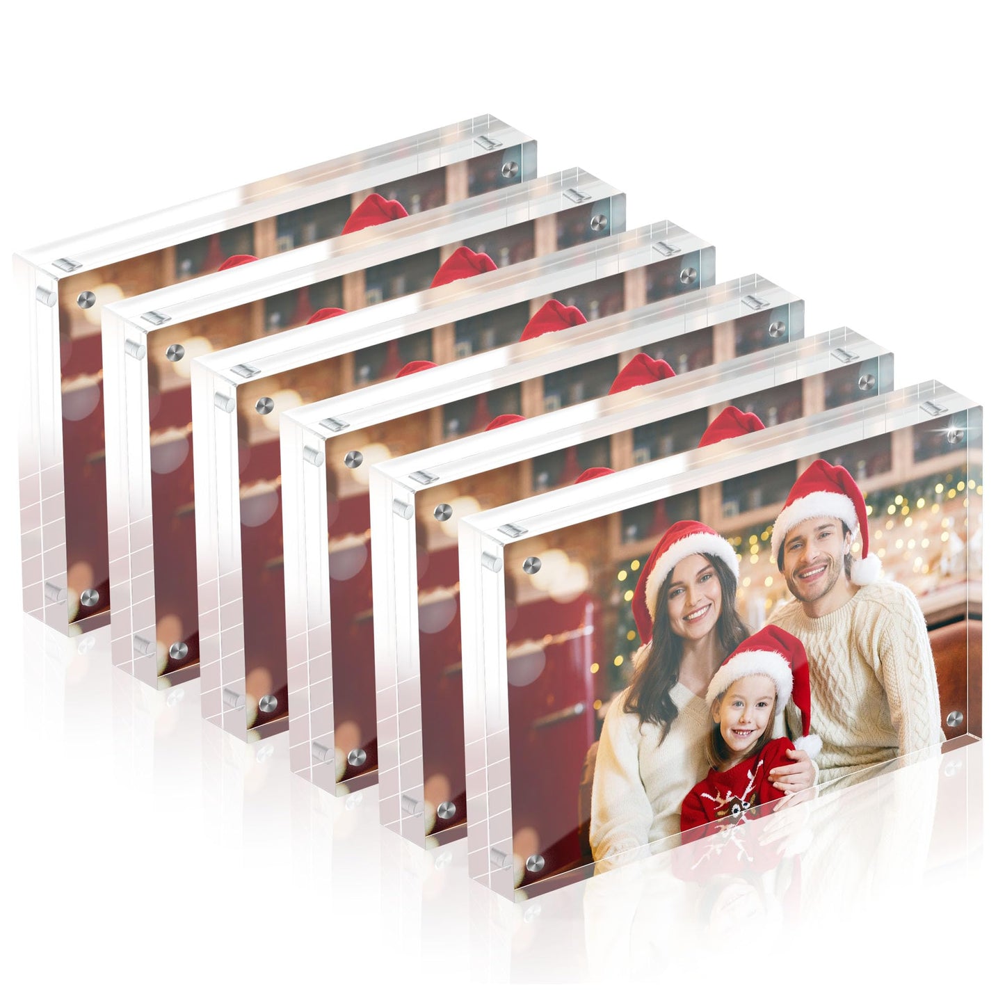 Fisnish 4x6 Acrylic Picture Frame Set of 6, 20mm Thick, Double-Sided Transparent Magnetic Frameless Photo Frame, Desktop Freestanding Display for Office or Home Decor