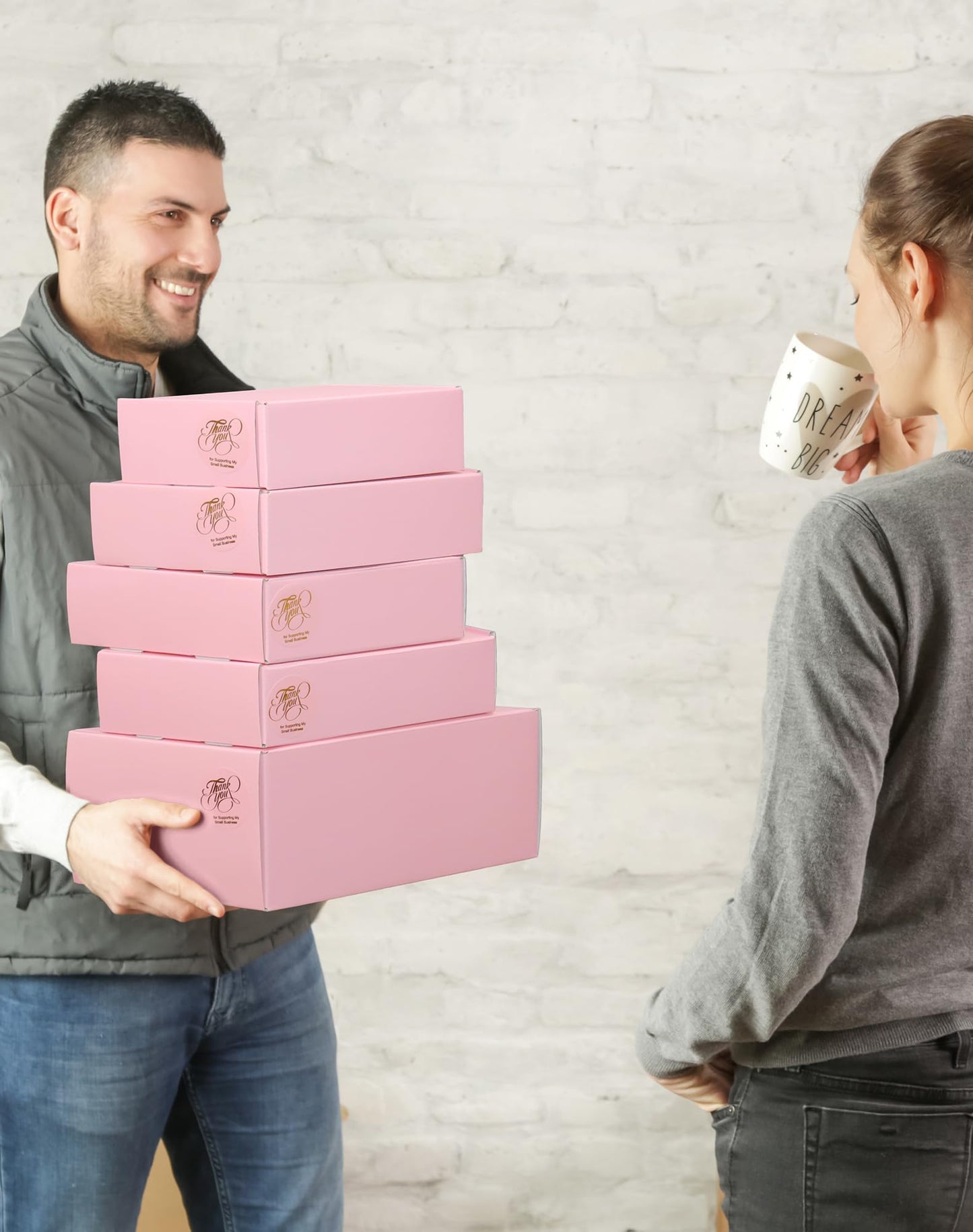 TryDrem Shipping Boxes 9x6x2 Inch, Set of 45, Cute Pink Corrugated Cardboard Boxes, Mailer Packaging Boxes for Small Business Gift Literature Shipping