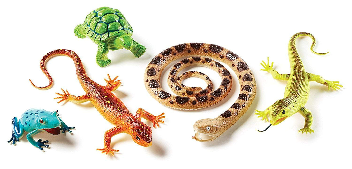 Learning Resources Jumbo Reptiles & Amphibians - Tortoise, Gecko, Snake, Iguana, Snake, and Tree Frog, Jungle Zoo Animals Figurines, Party Gifts for Boys and Girls, Montessori Pretend and Play