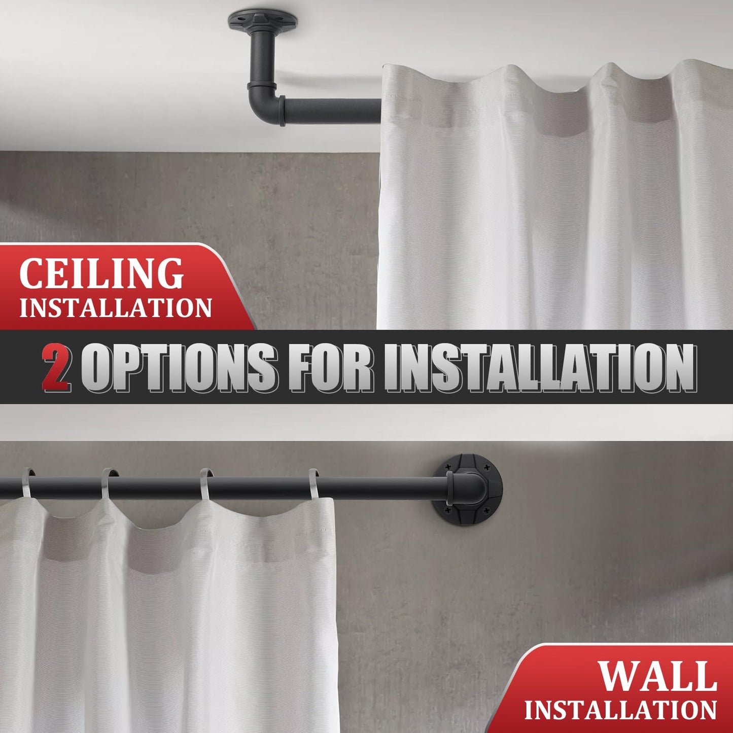 Industrial Extra Long Curtain Rods for Windows 240 Inches - 1" Heavy Duty Blackout Wrap Around Drape Rod, Ceiling Mounted Room Divider, Adjustable Matte Black Metal Pipe Rods Outdoor/Indoor