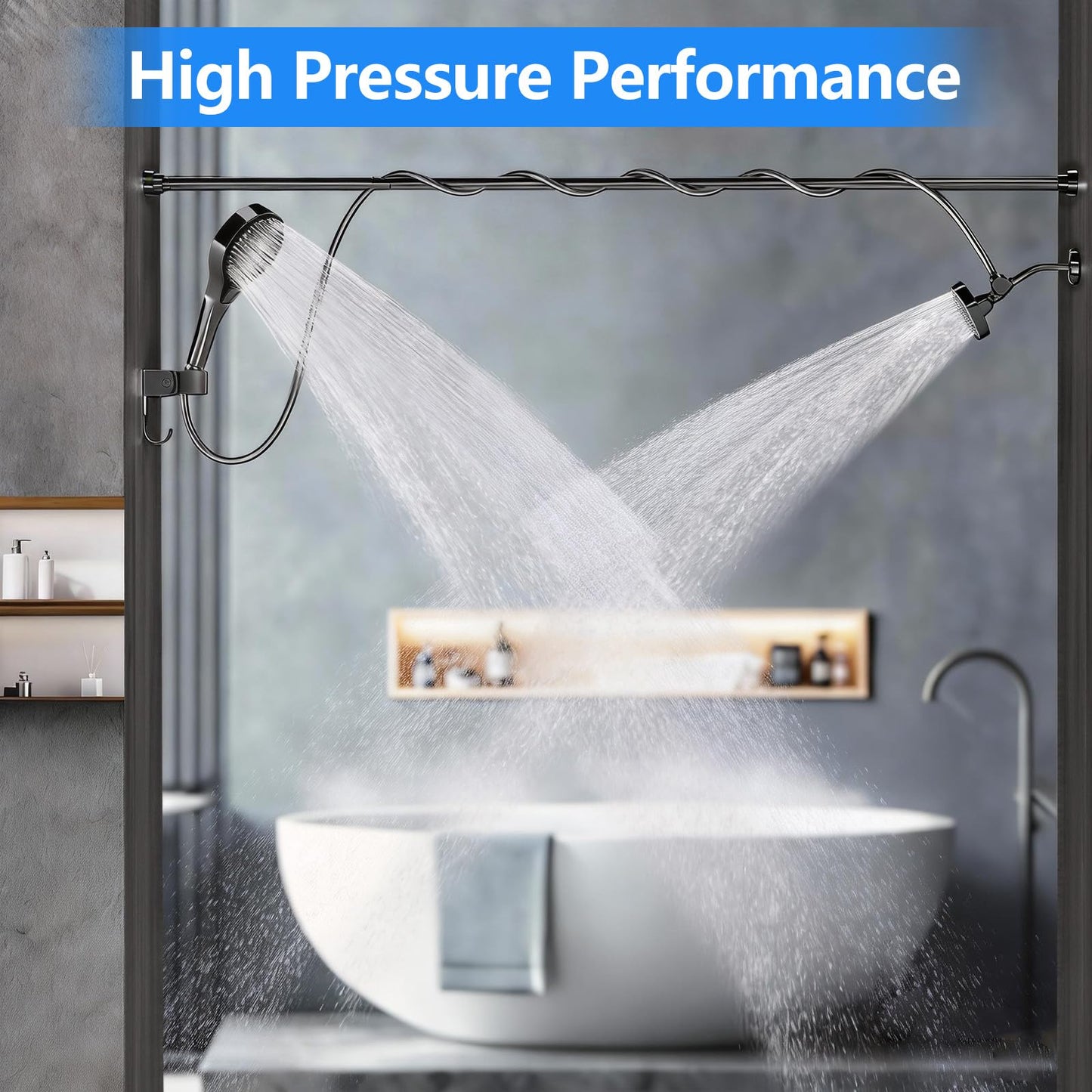 NTPN Dual Shower Head with Handheld for Couples: High Pressure Double Shower Heads for Two People - Adjustable Two Showerhead System with 3 Flow Settings Fits 2 Person Bathroom (Black)