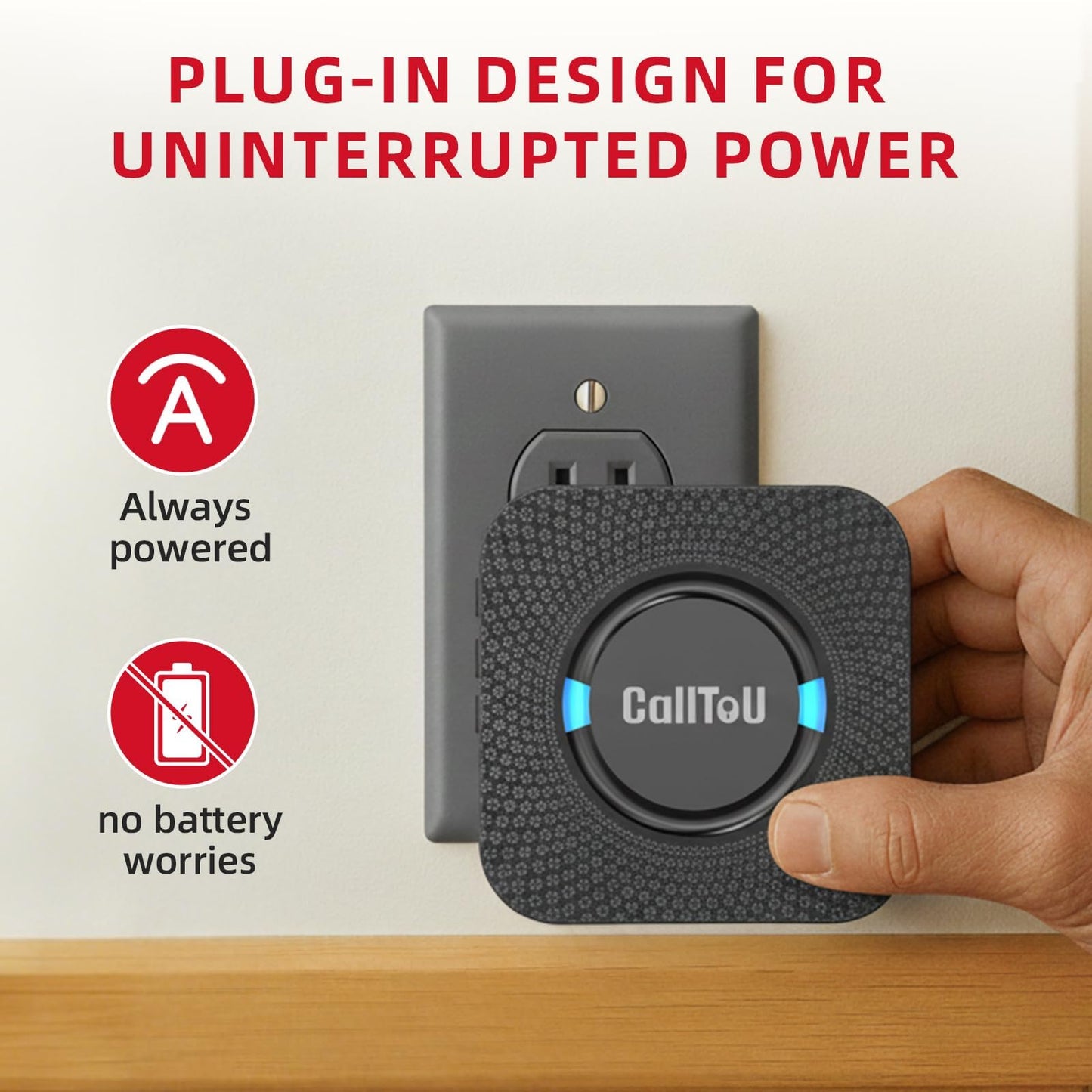 CallToU Caregiver Pager Wireless Call Bell Alert Button for Seniors/Elderly/Patients 2 Plugin Receiver 2 Waterproof Transmitter