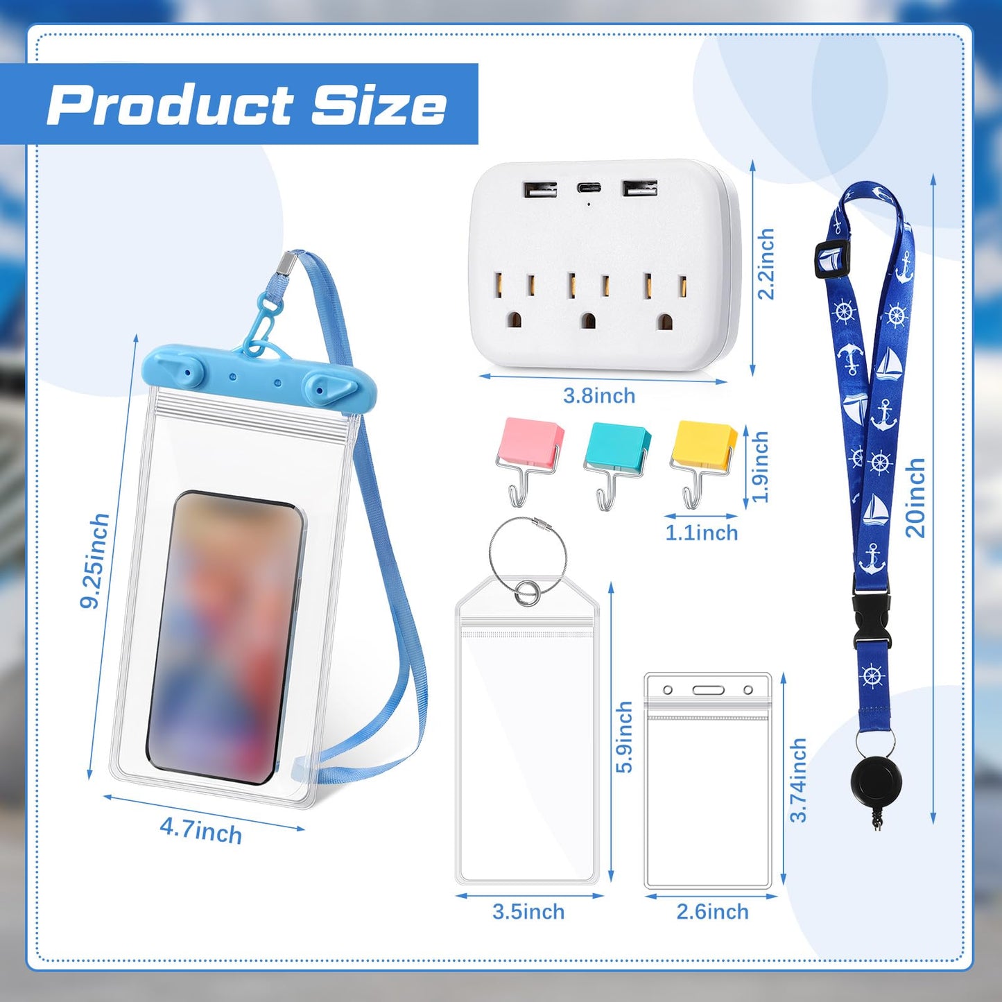 Qilery 38 Pcs Cruise Accessories Kit Includes 6 Cruise Lanyard 12 Cruise Luggage Tag 2 Cruise Power Strip 6 Waterproof Phone Bags 12 Magnetic Hook for Cruise Carnival Trip