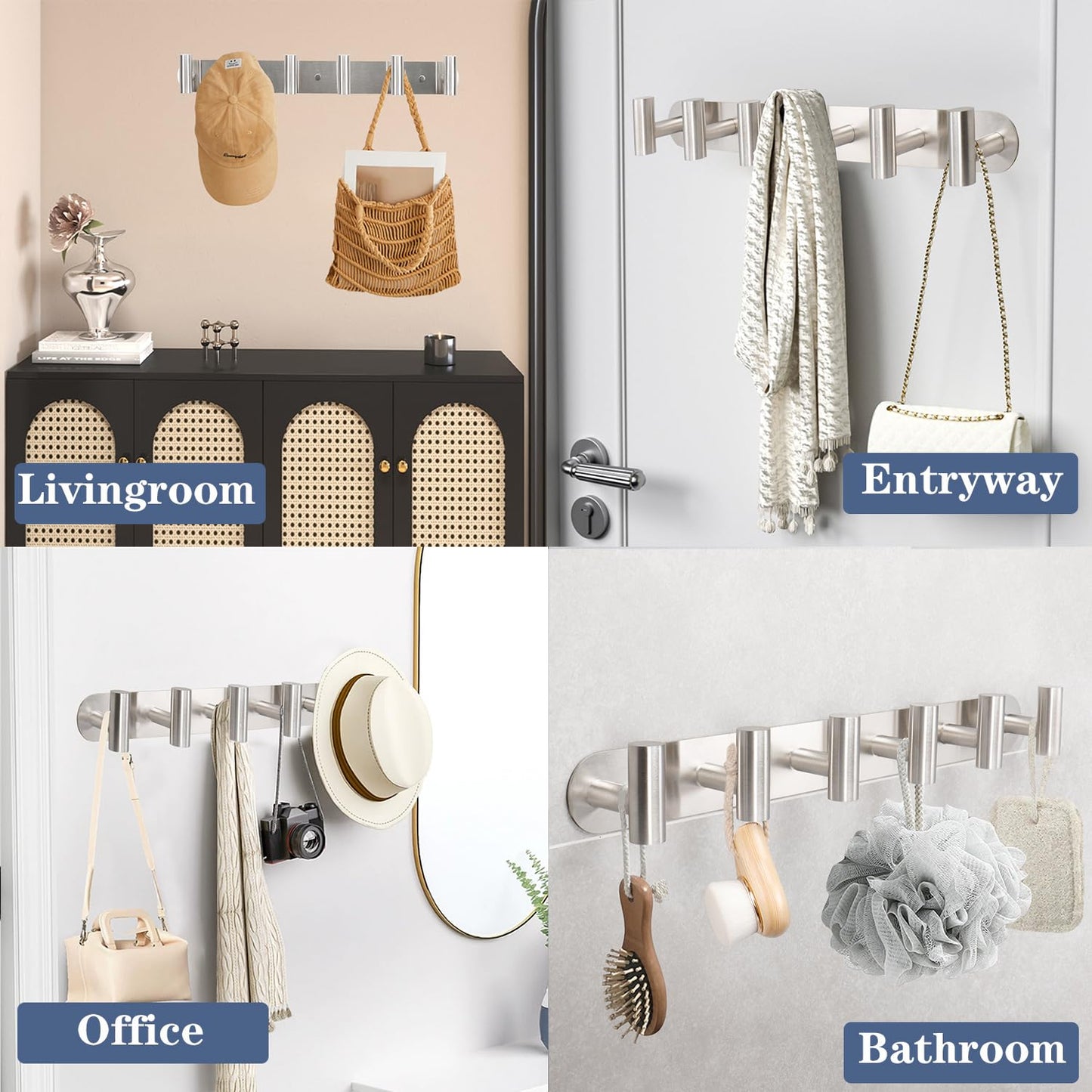 Vanloory Coat Hook Rack, Wall Mounted Coat Rack with 12 Hooks, Heavy Duty Towel Hook Rack Wall Hooks for Hanging Coat, Stainless Steel Coat Hanger for Bathroom Entryway Mudroom(Brushed Nickel)