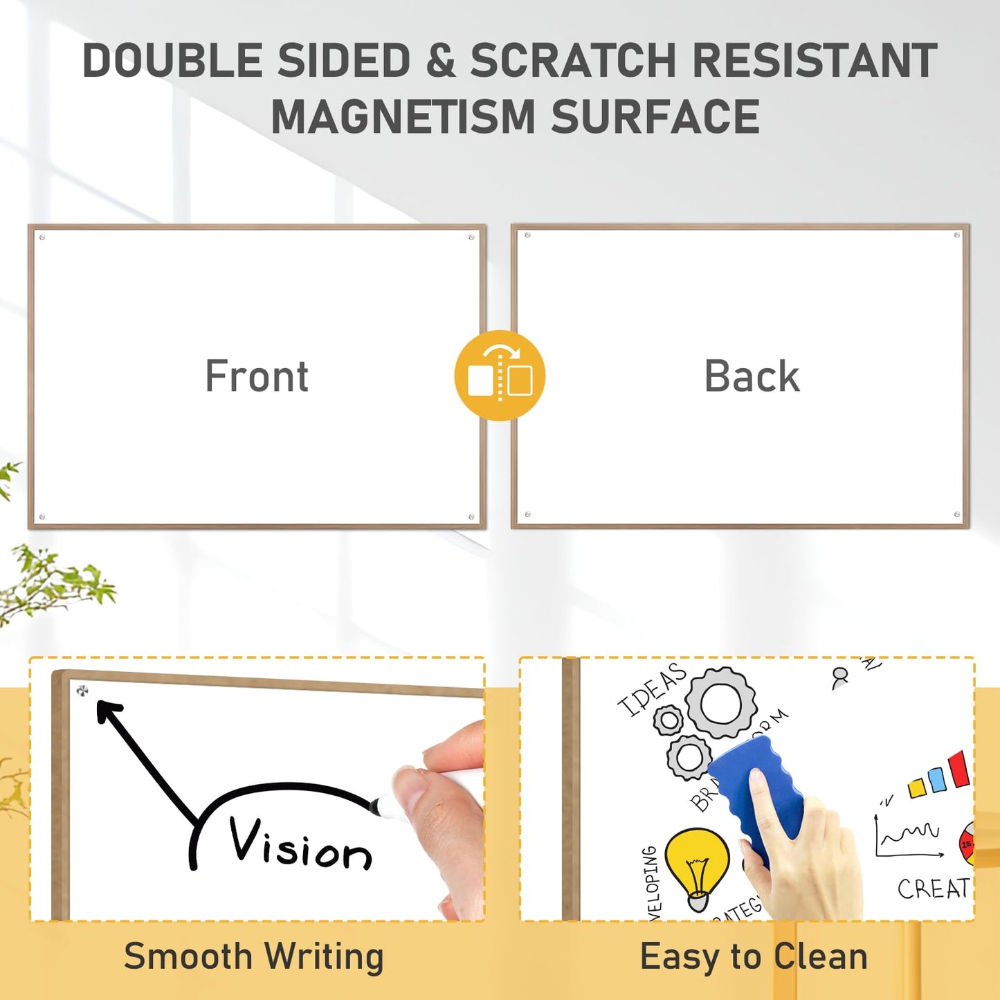 Offi-eqp 36”x24” Small Dry Erase Board for Wall 3' x 2' Double Sided Magnetic White Board Without Frame for Office, Class, Home