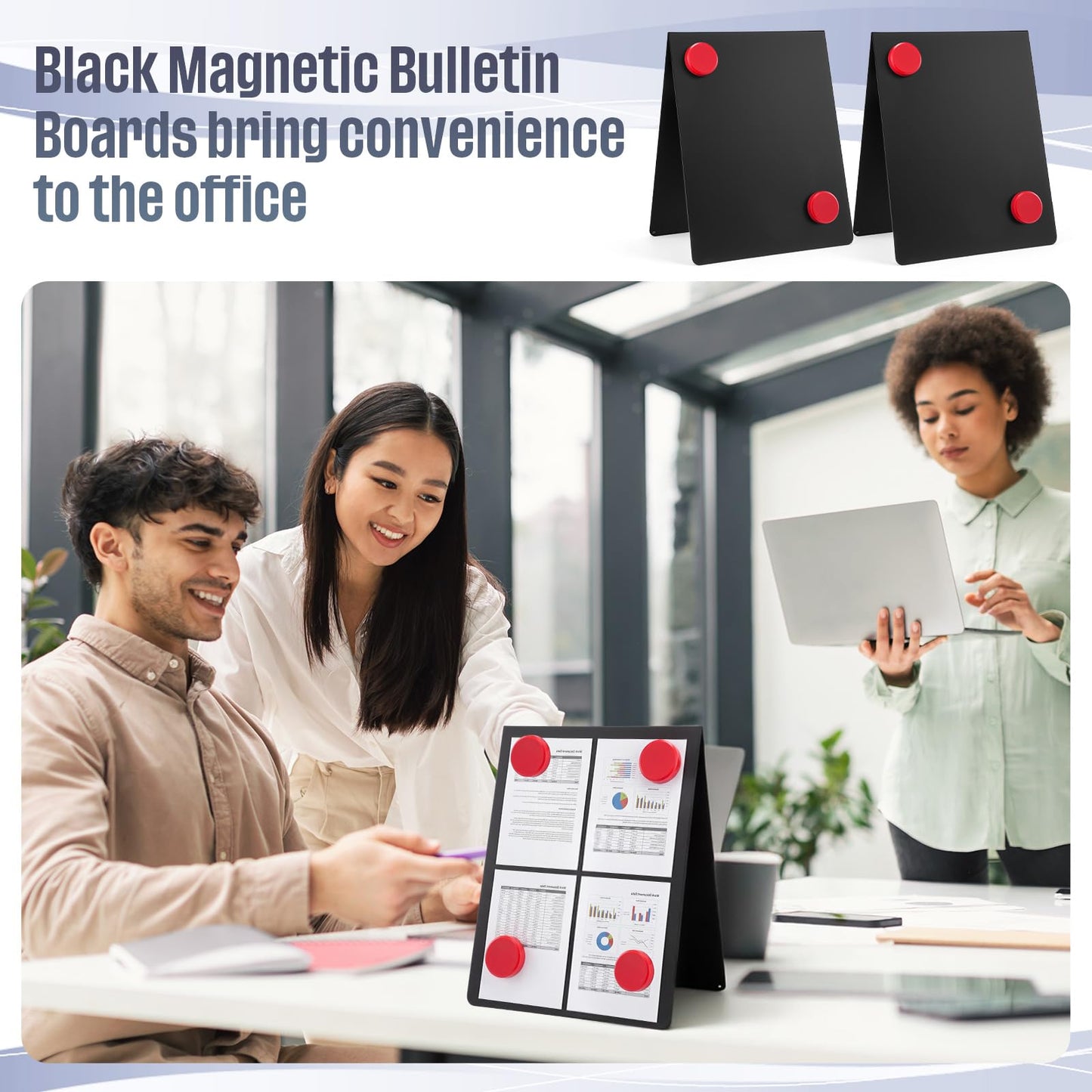 Fainne 2 Pack 11x8.5 Inch Magnet Display Stand, Double-Sided Magnetic Bulletin Board with Stand Tabletop Blank Magnetic Signs for Restaurant Menu Office Home School, Black