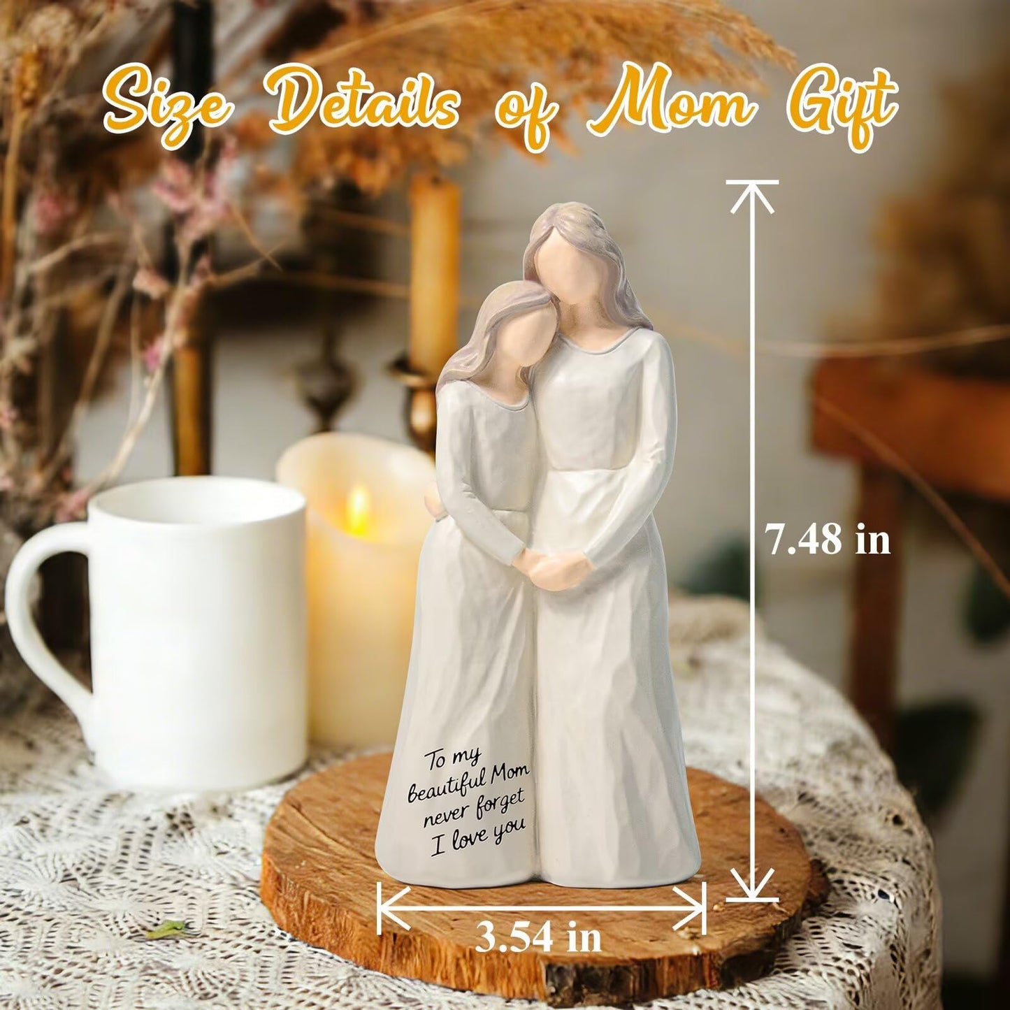 Jubilora Gifts for Mom from Daughter, Mother Daughter Figurine Gift for Mother's Day, Christmas, Thanksgiving, Mom Birthday Gifts for Home Tabletop Shelf Decor, White, Resin