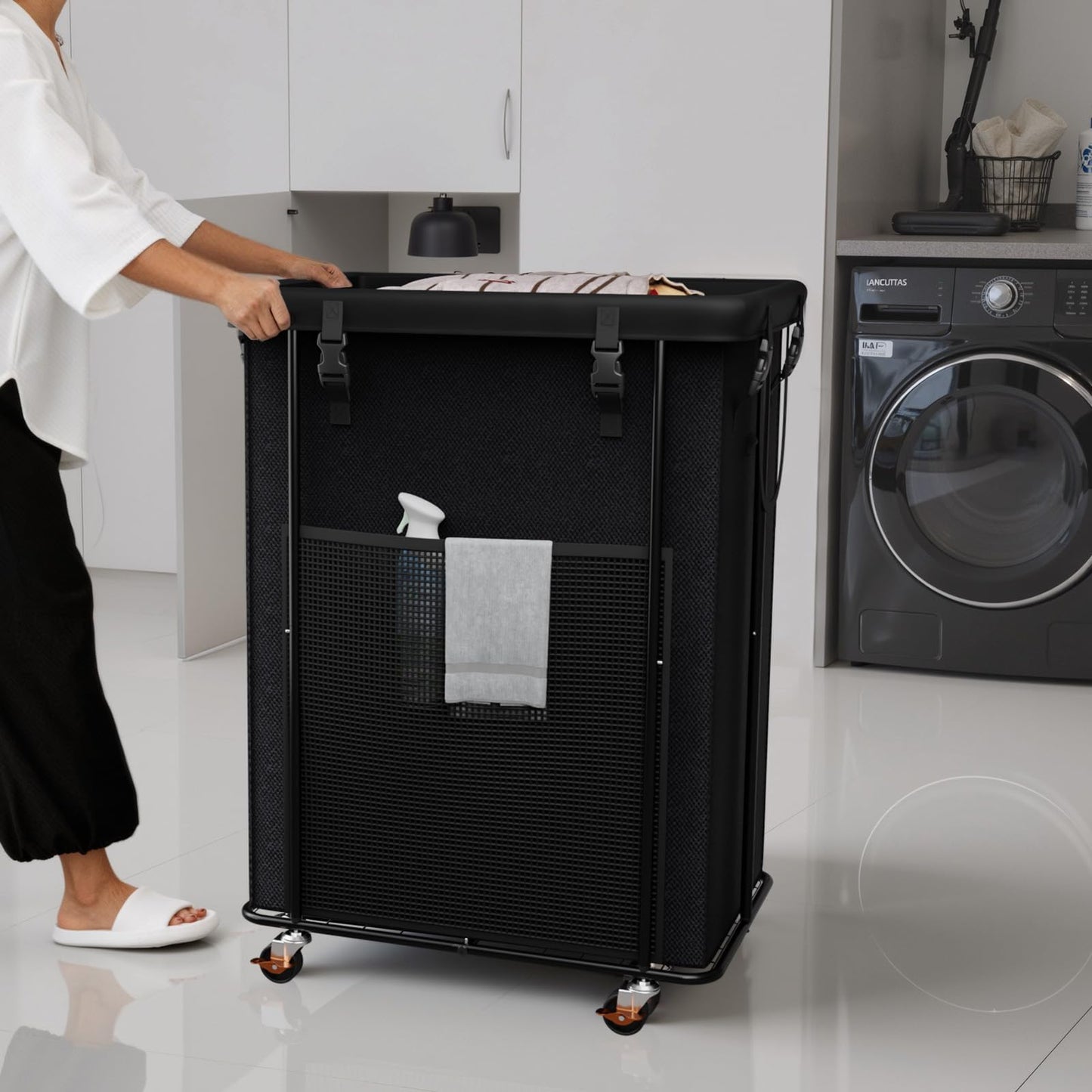 200L Laundry Hamper with Wheels, Rolling Laundry Basket with Metal Frame and Removable Bag, Large & Tall Dirty Clothes Hampers for Bedroom Aesthetic, Laundry Room, Bathroom, Dorm-Black