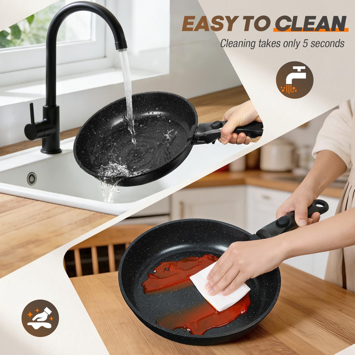 UMETRE pots and Pans Set, Nonstick Cookware Set Detachable Handle, Induction Kitchen Cookware Sets with Removable Handle, Non Stick RV Cookware Set, Dishwasher ＆ Oven Safe (9 PCS)