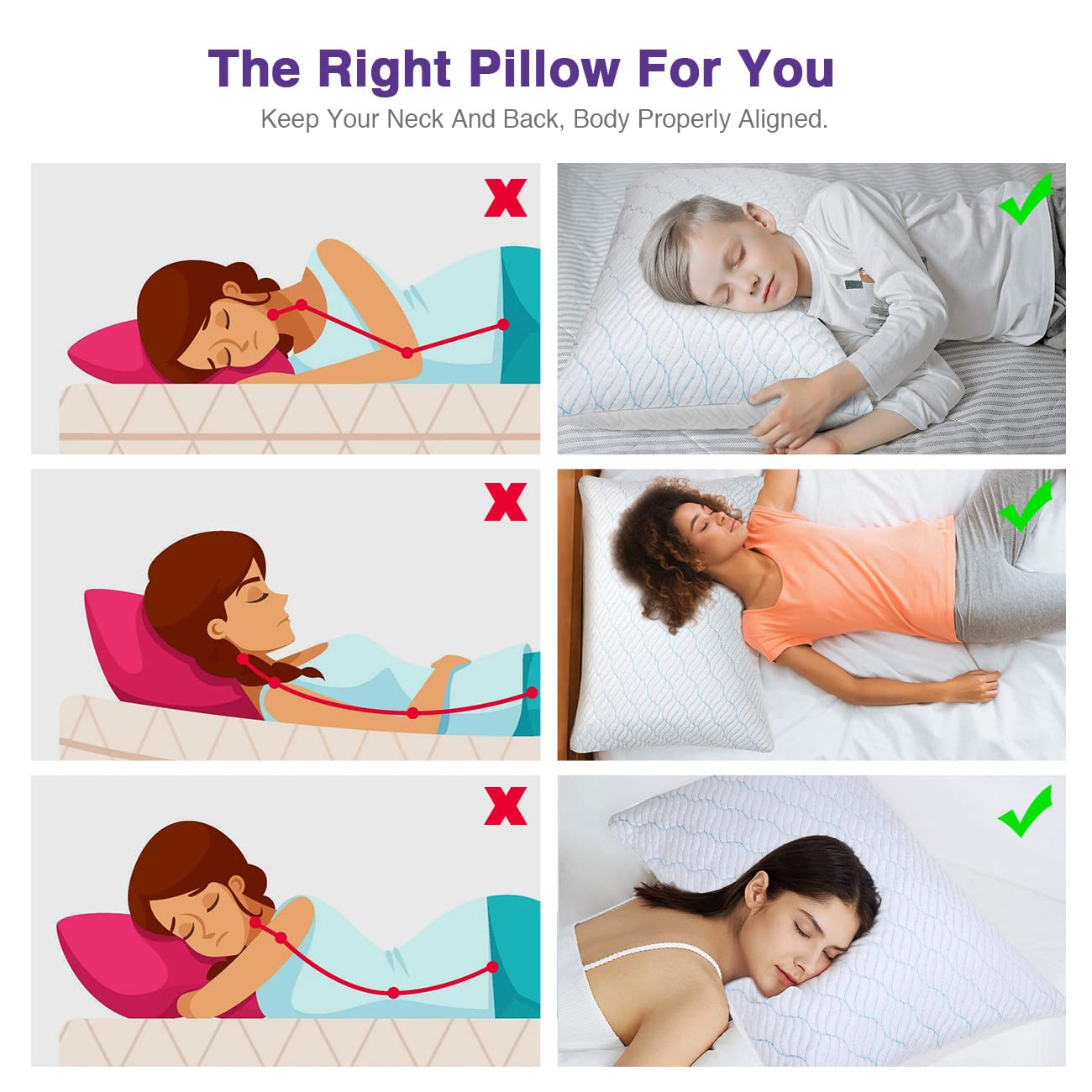 WISHSMILE Cooling King Size Pillows, Pillow King Size Set of 2 Shredded Memory Foam, Cool Cold for Sleeping with Zipper, Adjustable Firmness to Hot, Side, Back and Stomach Sleepers, 2 Pack, 20x36