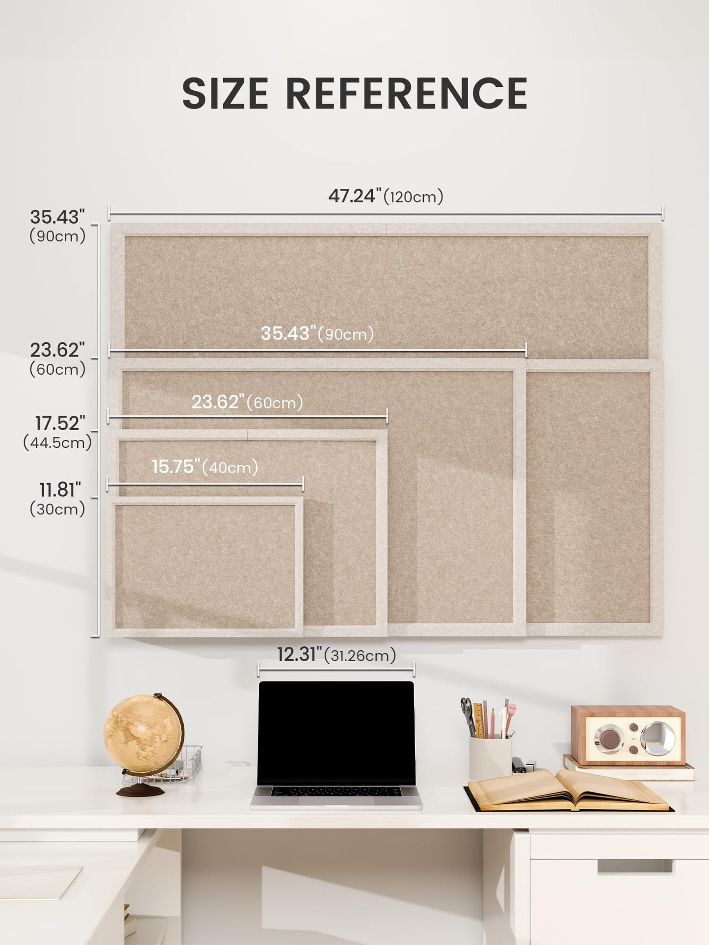 Fluxynara Foldable Cork Board Alternative, Felt Bulletin Board 35.4" x 23.6" Oatmeal Frame with 24 Adhesive Tabs, Pin Board for Home Office, Classroom, Entryway, Kitchen Wall Decor—Deep Camel