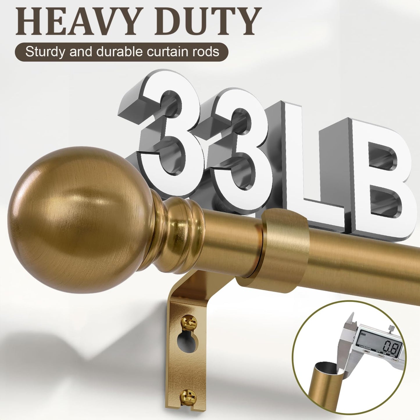 Warm Gold Curtain Rods for Windows 72 to144 Inch Brass Extra Long Heavy Duty Adjustable single 1" Diameter with vintage Brushed Bronze Metal Finials Antique for Living Room Bedroom Farmhouse Kitchen