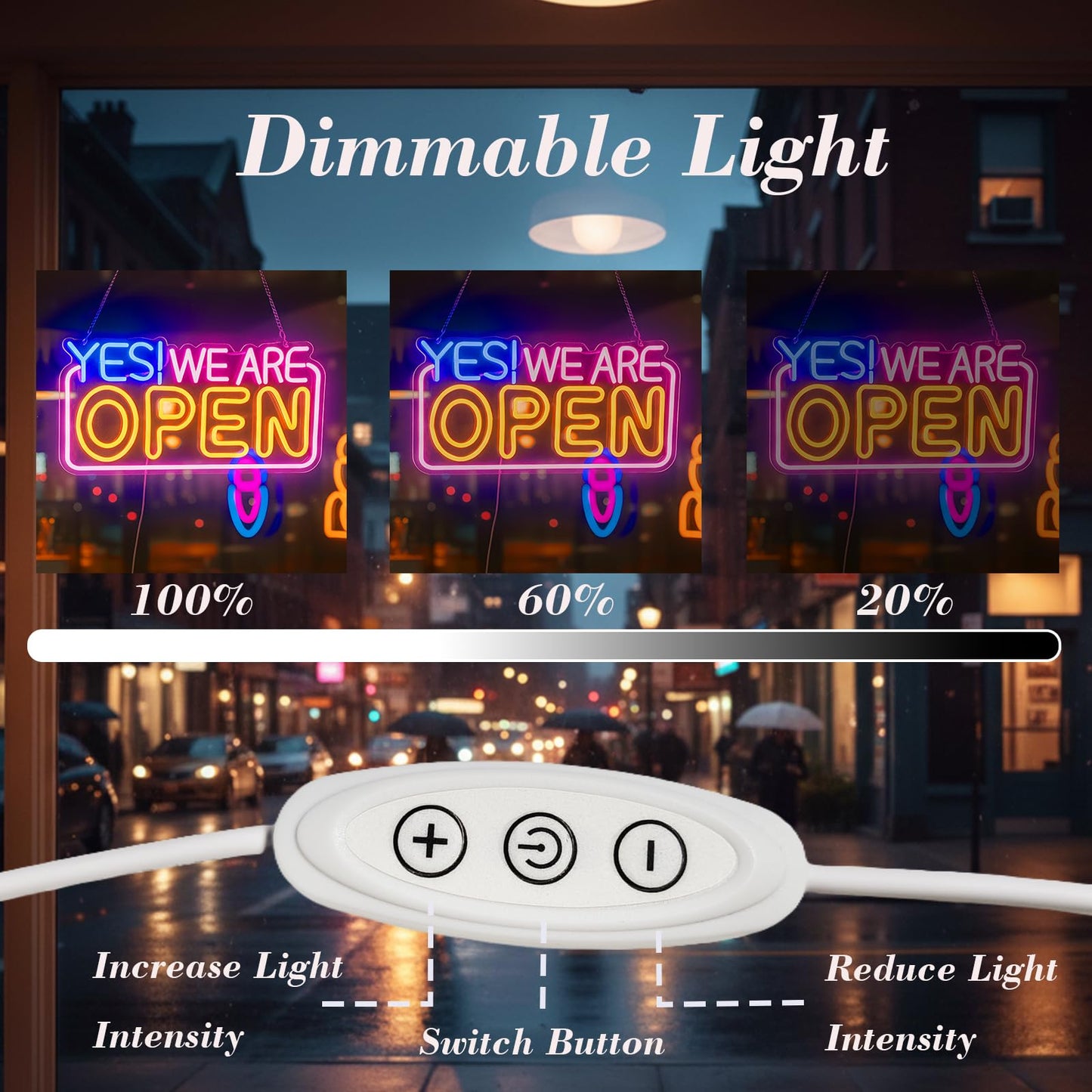 Open Sign for Business, LED Dimmable Neon Light with Adapter, 16.5" x 9.5", Pink yellow blue, Ideal for Window, Wall, Party, Bar, Coffee Shop, Nail Salons, and Store