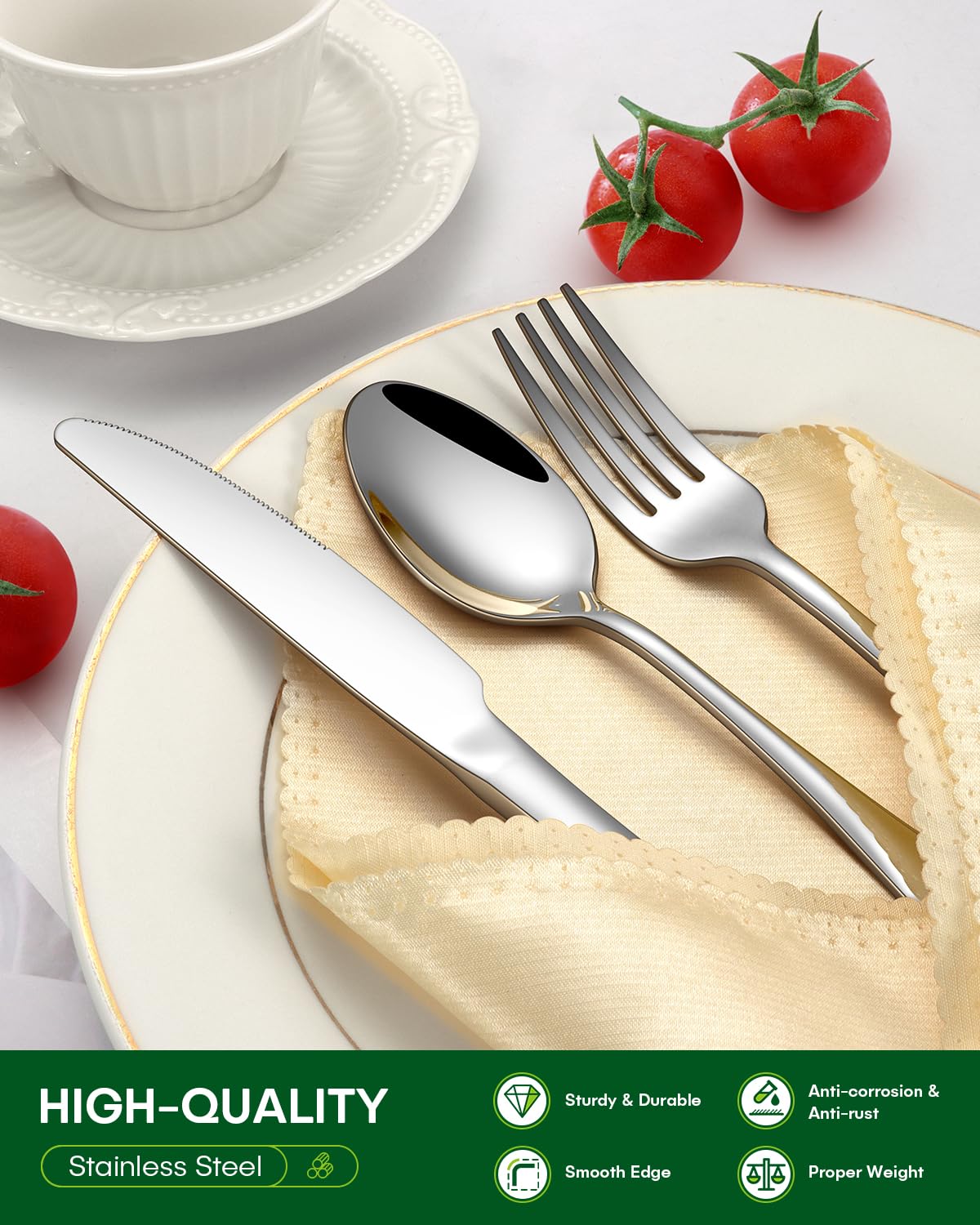 PHILIPALA 40 Piece Silverware Set, Stainless Steel Flatware Set for 8 Food Grade Novelty Flatware Cutlery Utensil Set Include Knife Fork Spoon Mirror Polished Dishwasher Safe