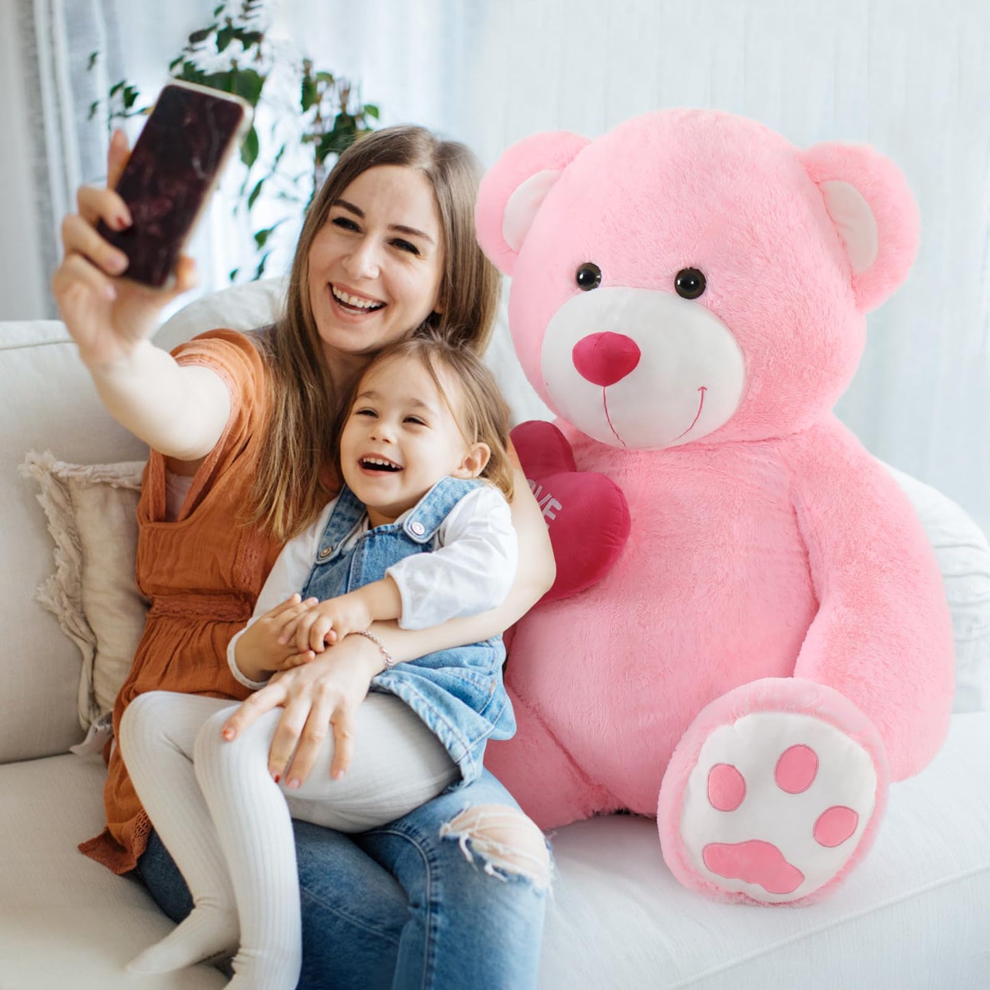MaoGoLan Big Teddy Bear 4.3ft Stuffed Animal, I Love You Red Heart Giant Pink Teddy Bear Plush Toy, Large Stuffed Animal Gift for Girlfriend, Boyfriend, Kids