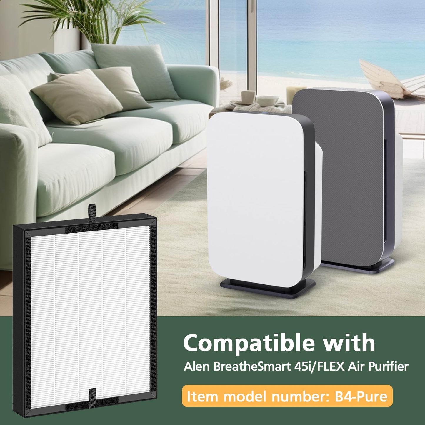 45i Replacement Filter Compatible with Alen BreatheSmart Flex Bh400 & 45i Air Purifier, 3-in-1 45i HEPA Fresh Filter+ Activated Carbon Pre Filter, B4-Pure/ Fl40, 2 Hepa+4 Carbon Filter