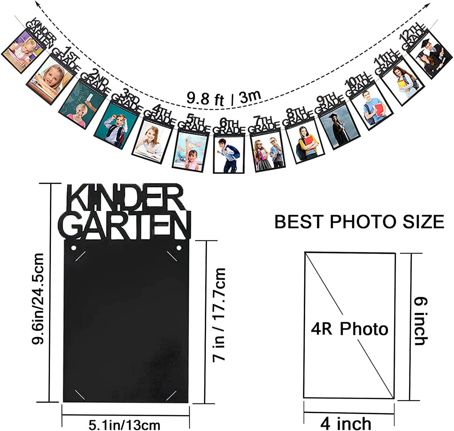 Graduation Photo Banner for 2026 2027 Party Decorations, Kindergarten to 12th Grade Picture Banner, Middle School, High School College Graduation Party Supplies Black 4X6 Inch SG063BK