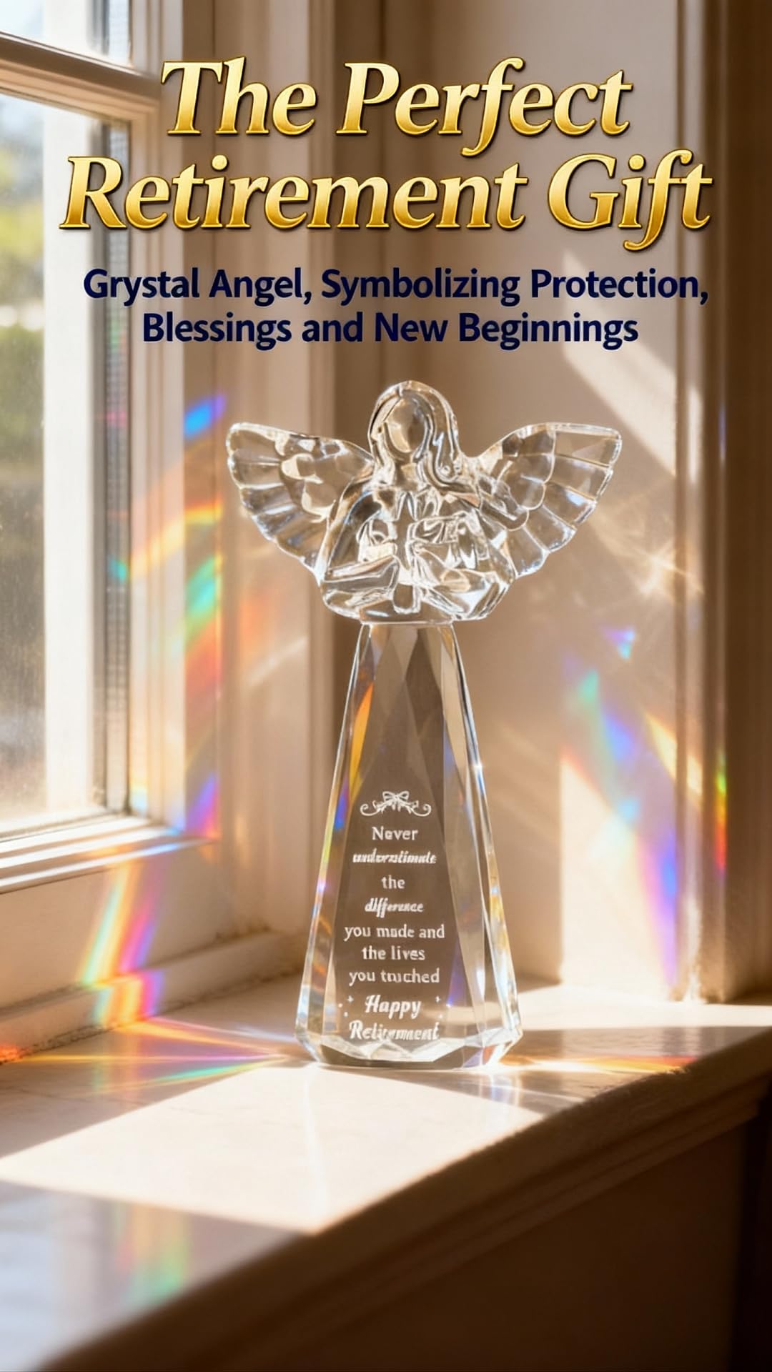 CNCRMEM Engraved Crystal Angel Retirement Gift for Women - Inspirational Keepsake，6 Inch Retirement Keepsake for Coworker Colleague Friend Teacher Nurse (Never Underestimate The Difference You Made)