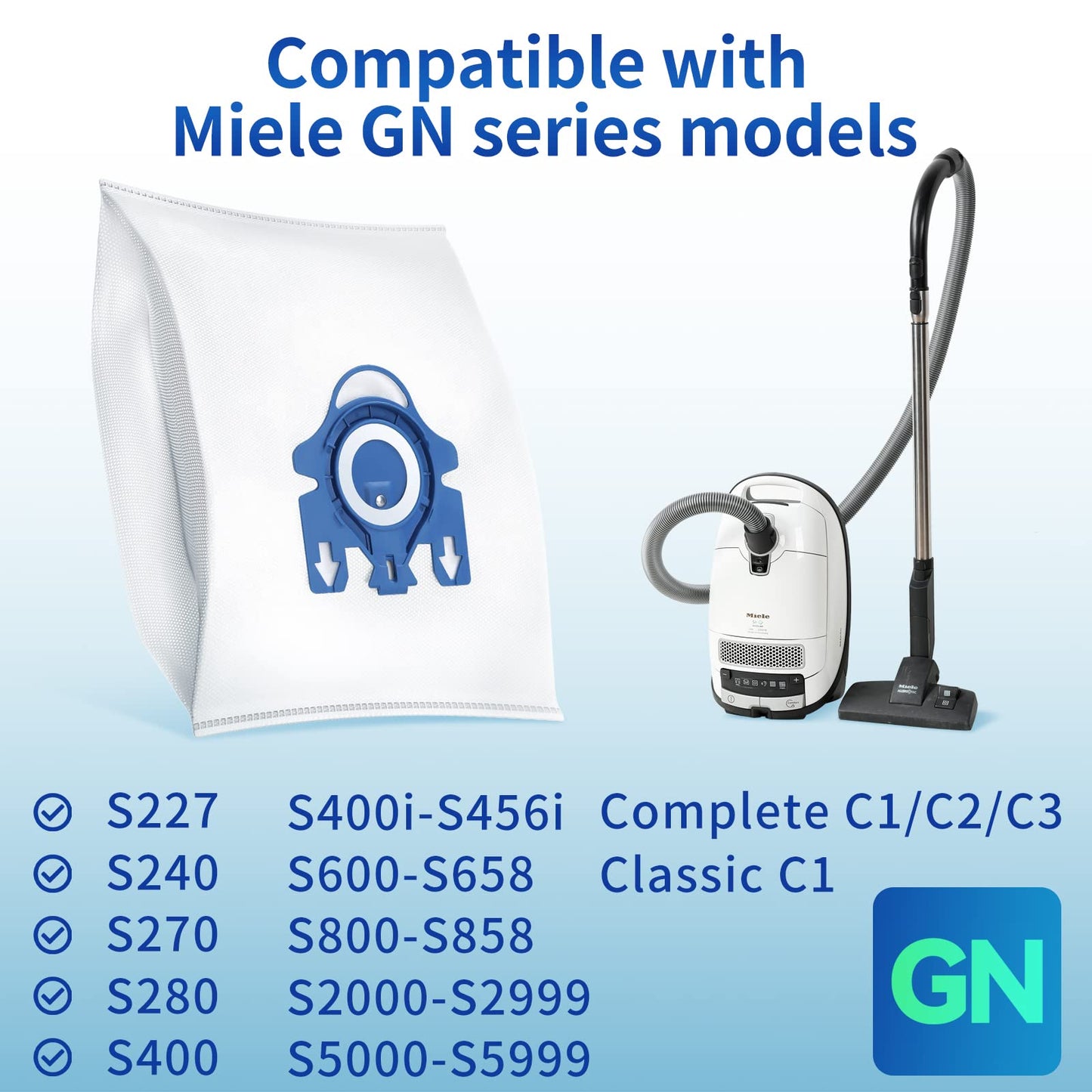 20 Pack 3D Dust Bags, Compatible with Miele GN Vacuum Bags, Replacement for Miele Classic C1 Complete C1, C2, C3, S400i S600 S2 S5 S8 Series, with 4 MP Filters, 4 AC Filters