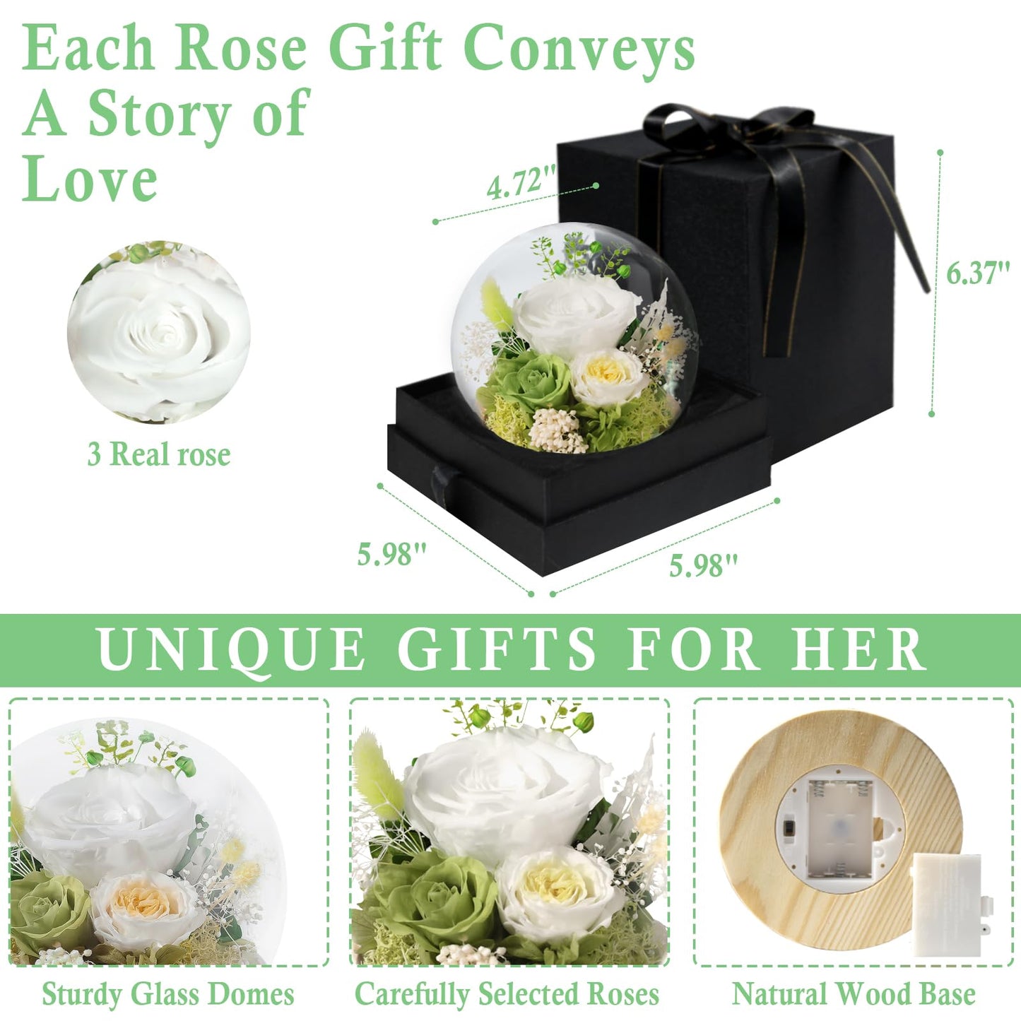 FIACO Gifts for Mom Mothers Day Women Birthday Preserved Flowers in Glass Dome Forever Fresh Flowers for Delivery Eternal Roses Gifts for Grandma Wife Daughter Friends