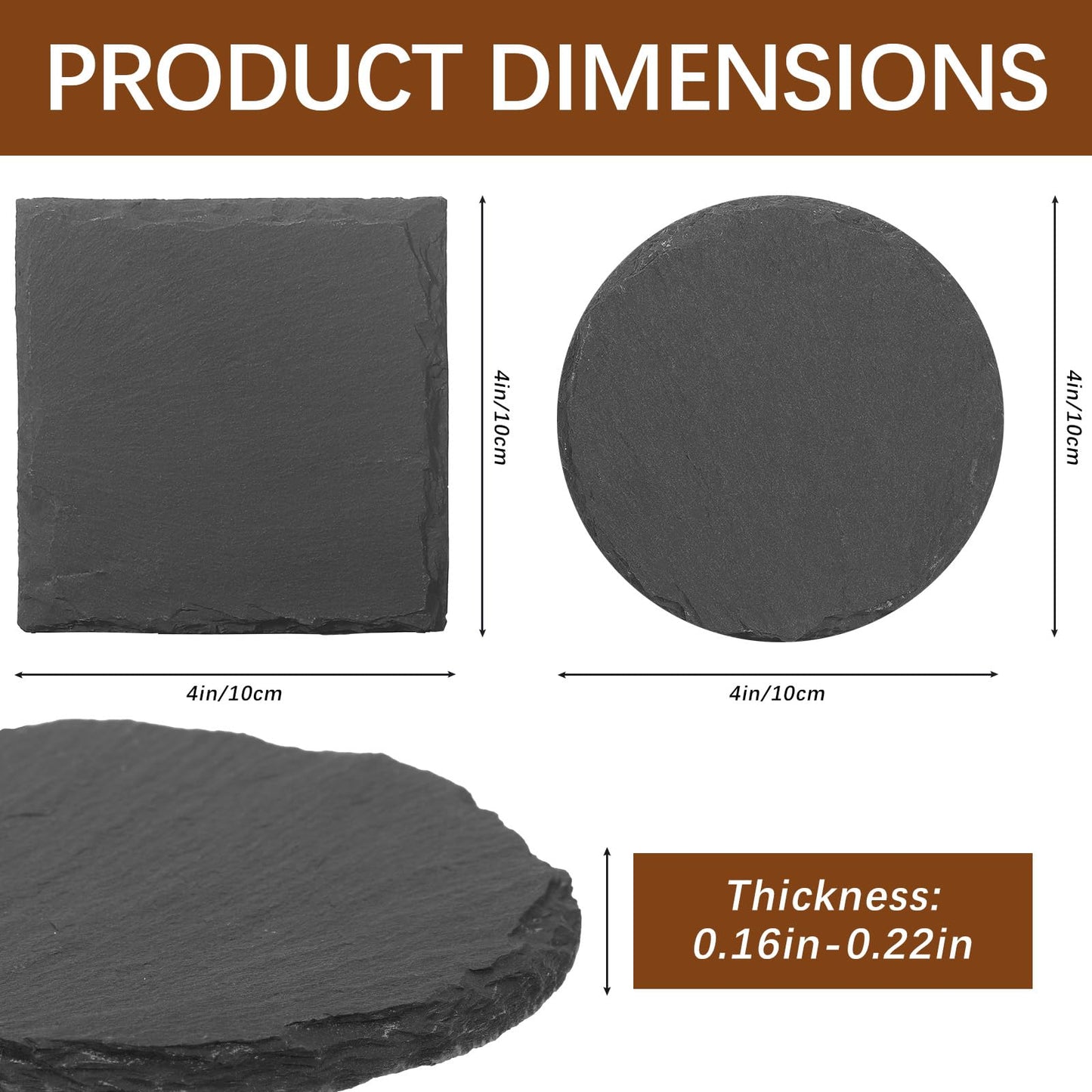 72pcs Slate Coasters Black 4 Inch Bulk Blank Rock Coasters Blank Laser Engraving, Hand Painted DIY, Scratch Resistant Bottom (36*Square+36*Round)