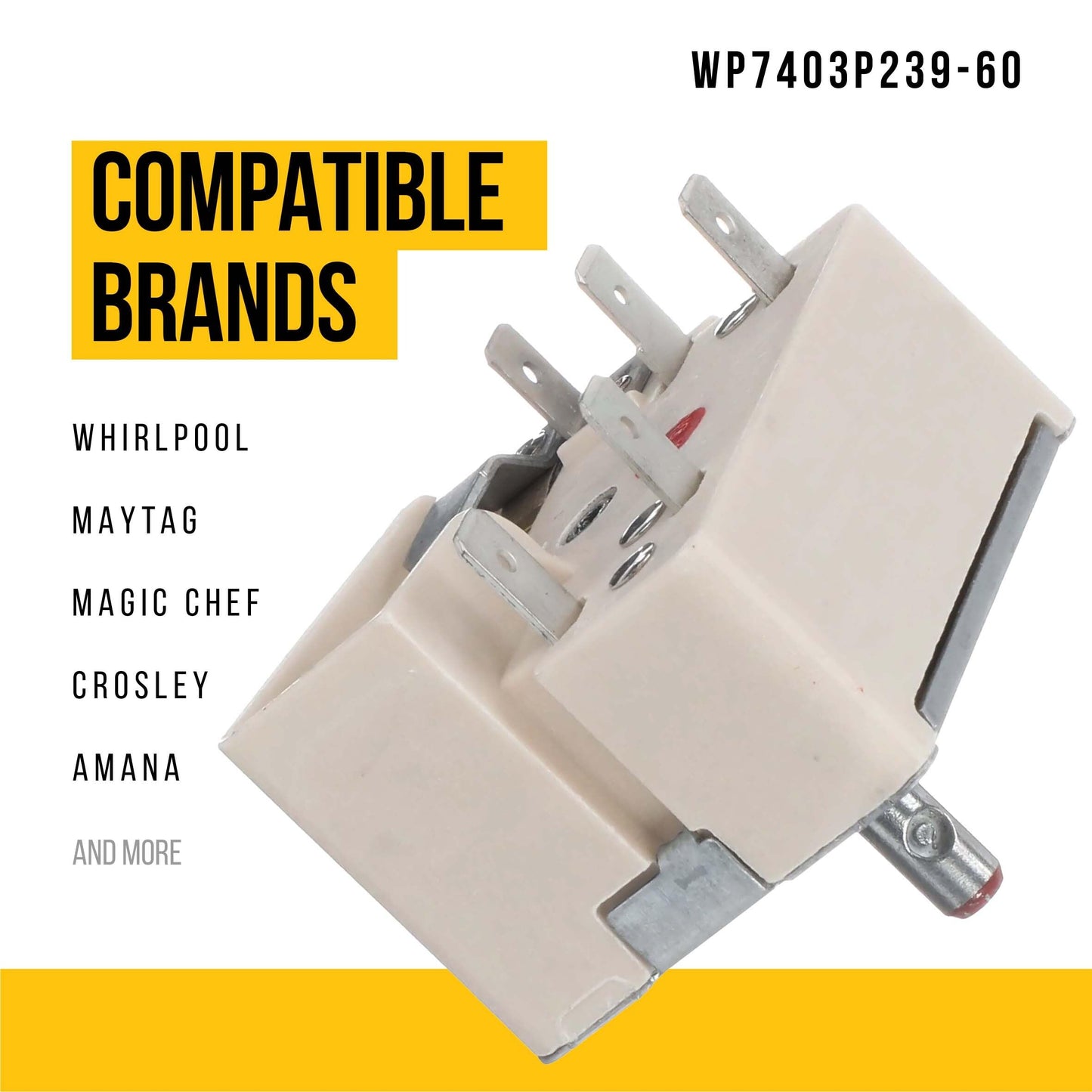 PartsBroz WP7403P239-60 Infinite Burner Switch - Compatible With Whirlpool Maytag Magic Chef Crosley Wall Oven Cooktop Range - Replaces AP6011291 PS11744487 7403P239-60 7403P372-60 WP7403P239-60VP