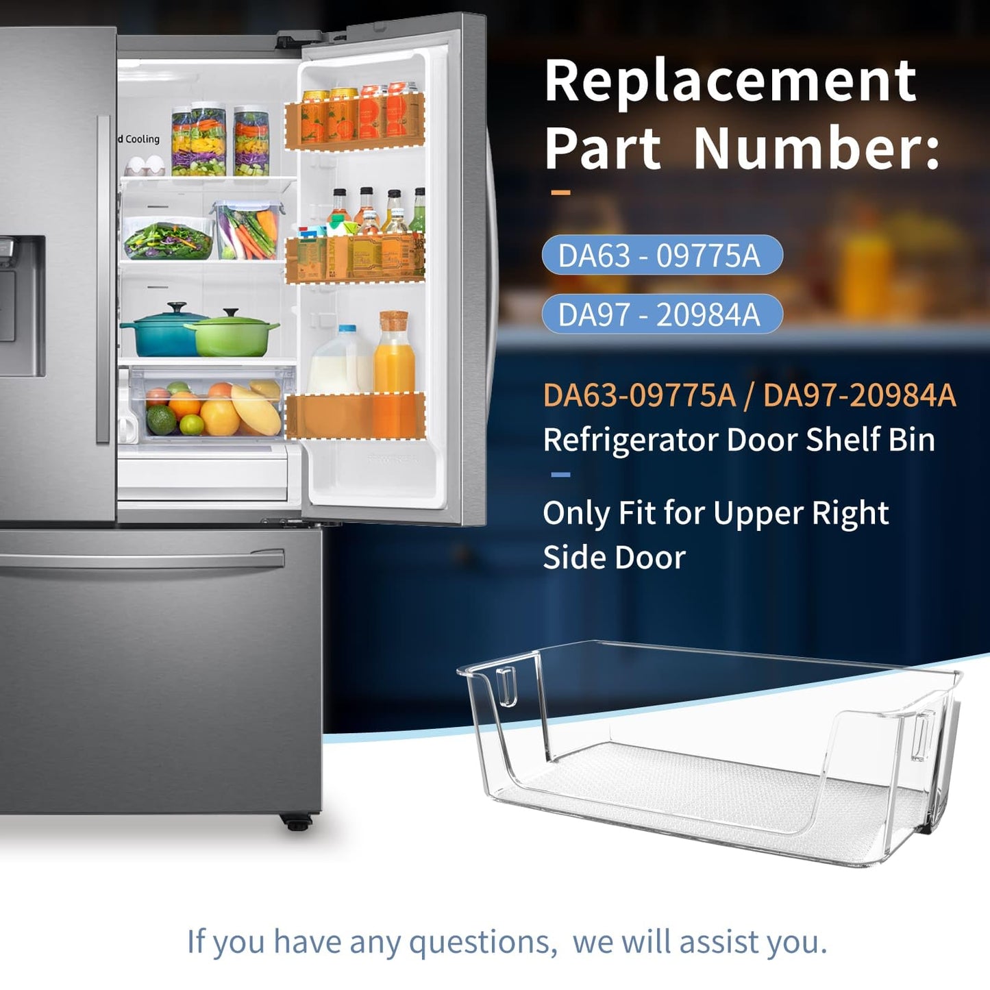 (2-Pack) Upgraded DA63-09775A DA97-20984A Refrigerator Door Bin Compatible with Sam-sung Fridge Door Shelves RF27T5201SR RF28T5001SR Fit for Sam-sung Refrigerator Door Shelf Replacement RF27T5241SR