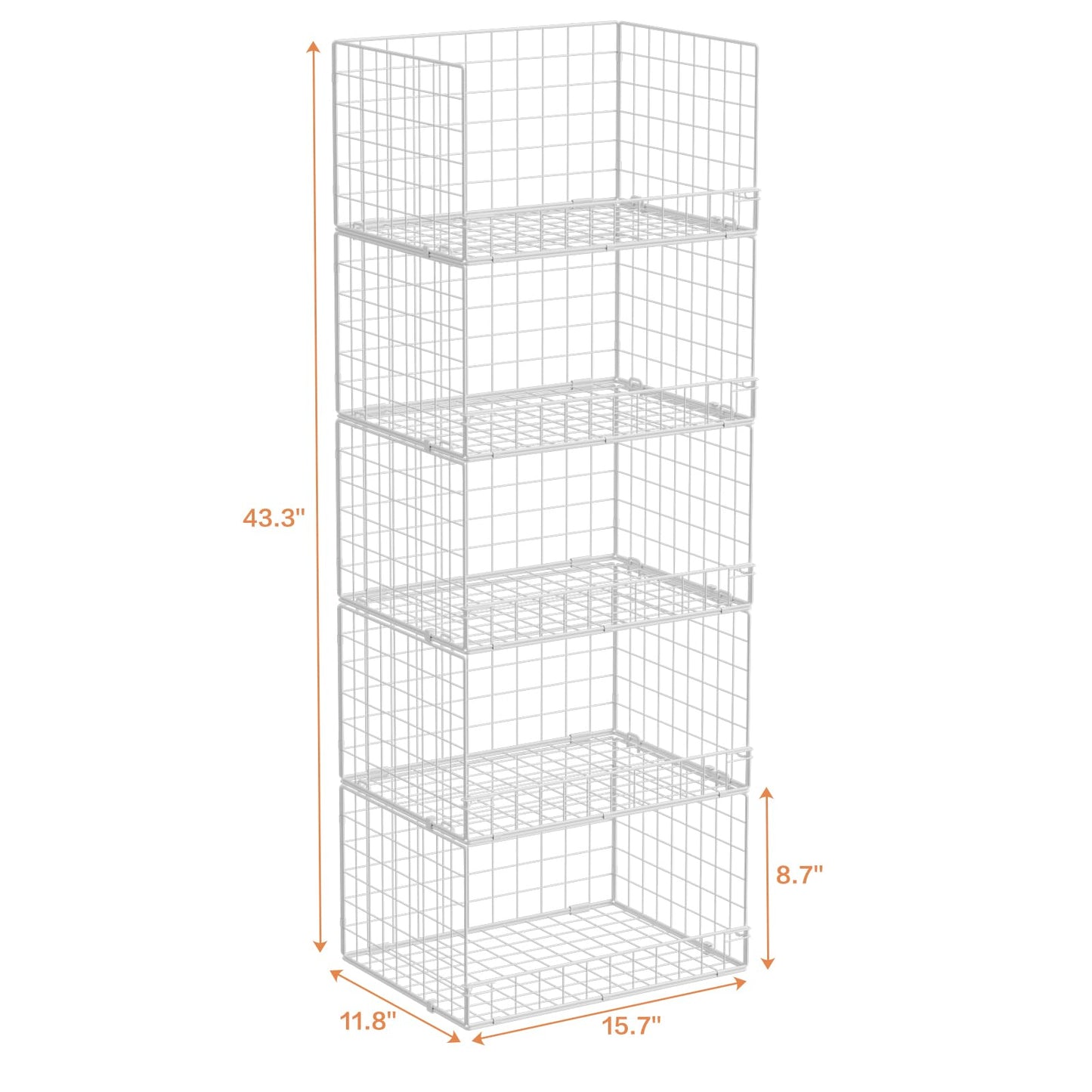 Yociyoga 5-Tier Stackable Closet Organizers and Storage Basket - Foldable Closet Shelf Organizer System, Space-Saving Clothes Storage Bins Drawer Organizer for Wardrobe, White (Patent 30022416)