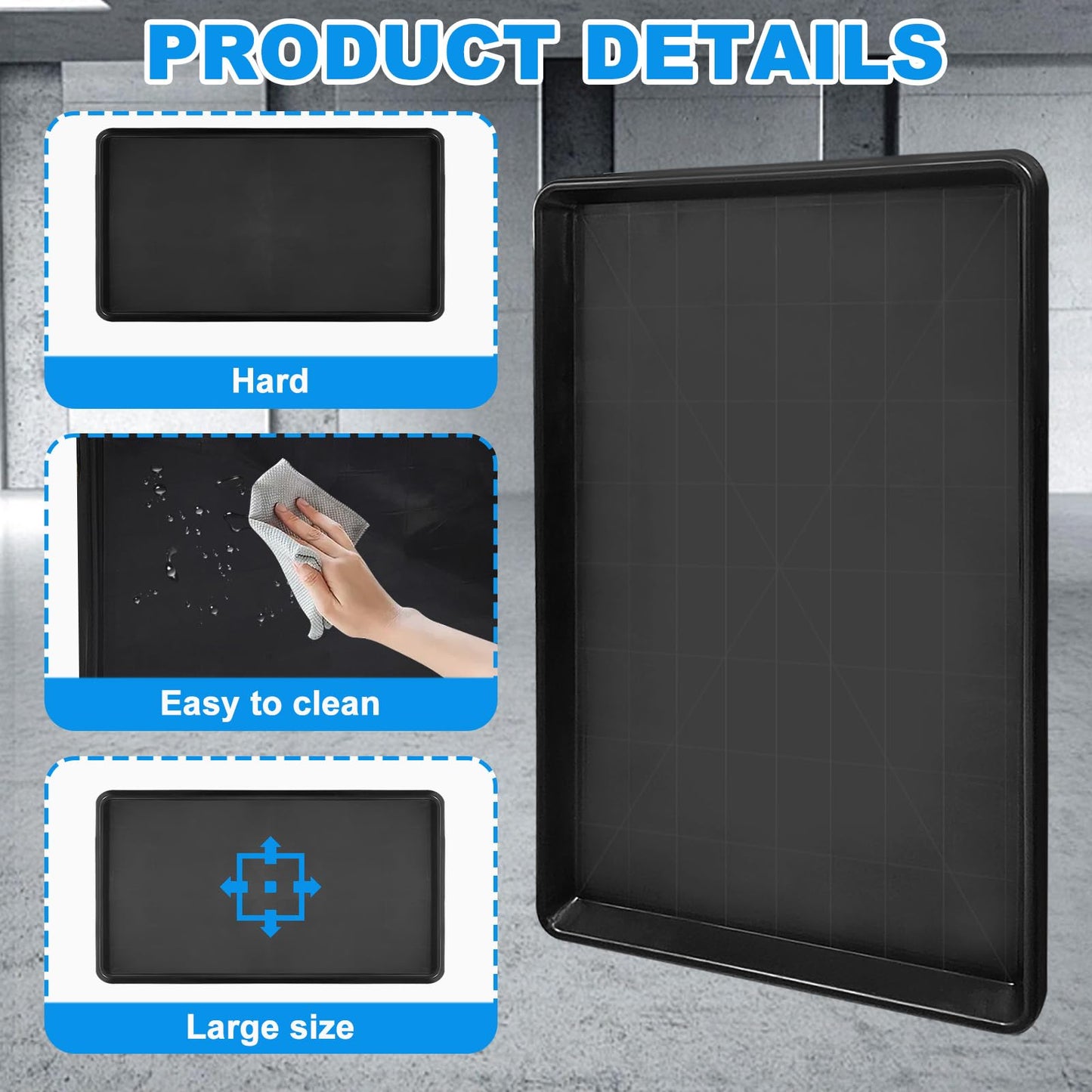 Hlimior 3Pcs Extra Large Auto Oil Drip Pan- 35.4 x 24 x1.6 Inches Oil Drip Tray for Under Car Plastic Oil Tray,Oil Catch Pan Replacement Tray to Keep Garage Floor Show Room Driveway Safe and Clean