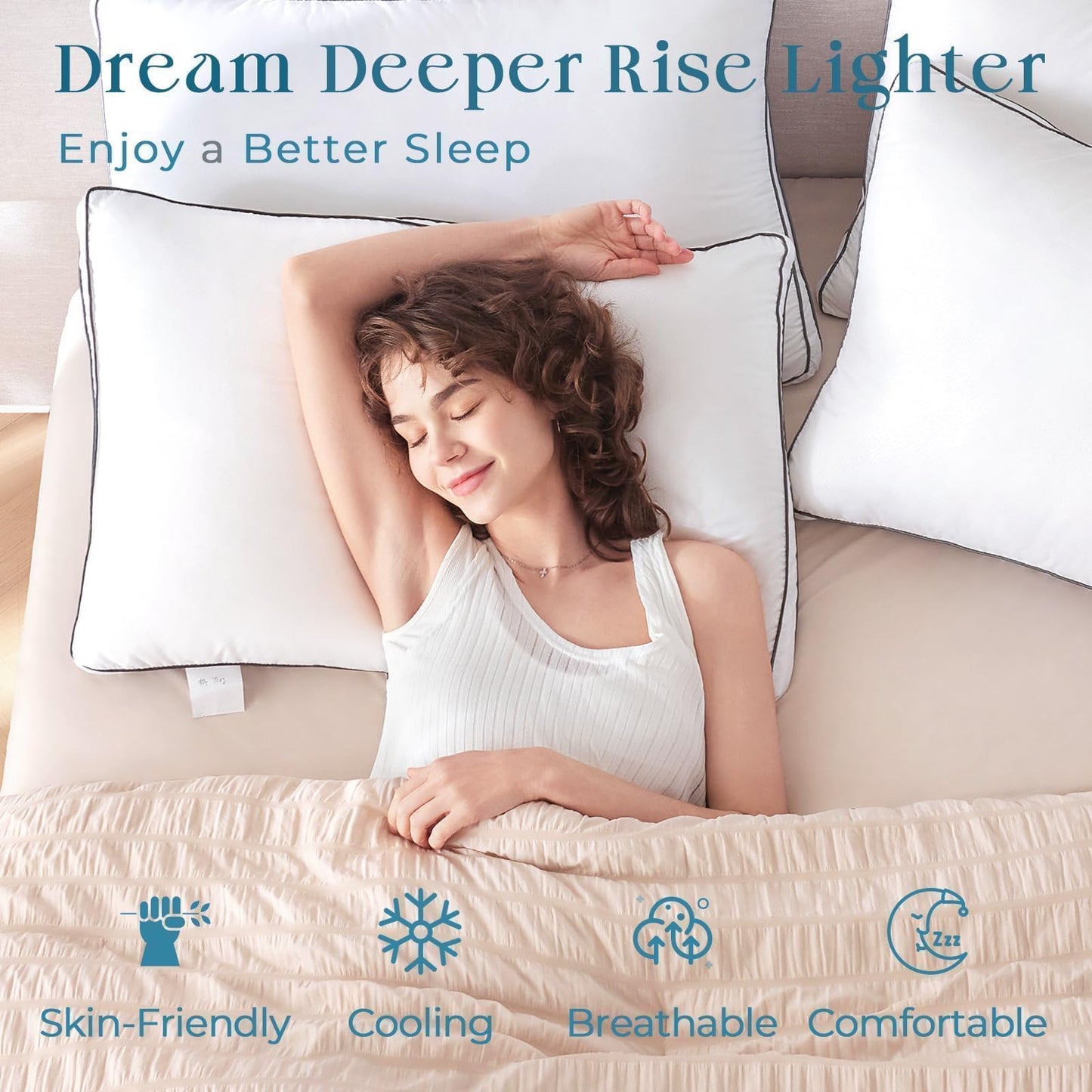 MUXHOMO Bed Pillows Queen Size Set of 4, Gusseted Sleeping Pillows for Side, Back, and Stomach Sleepers, Hotel Quality, Oeko-Tex Certified Fluffy Supportive Down Alternative Filling, White, 4 Pack