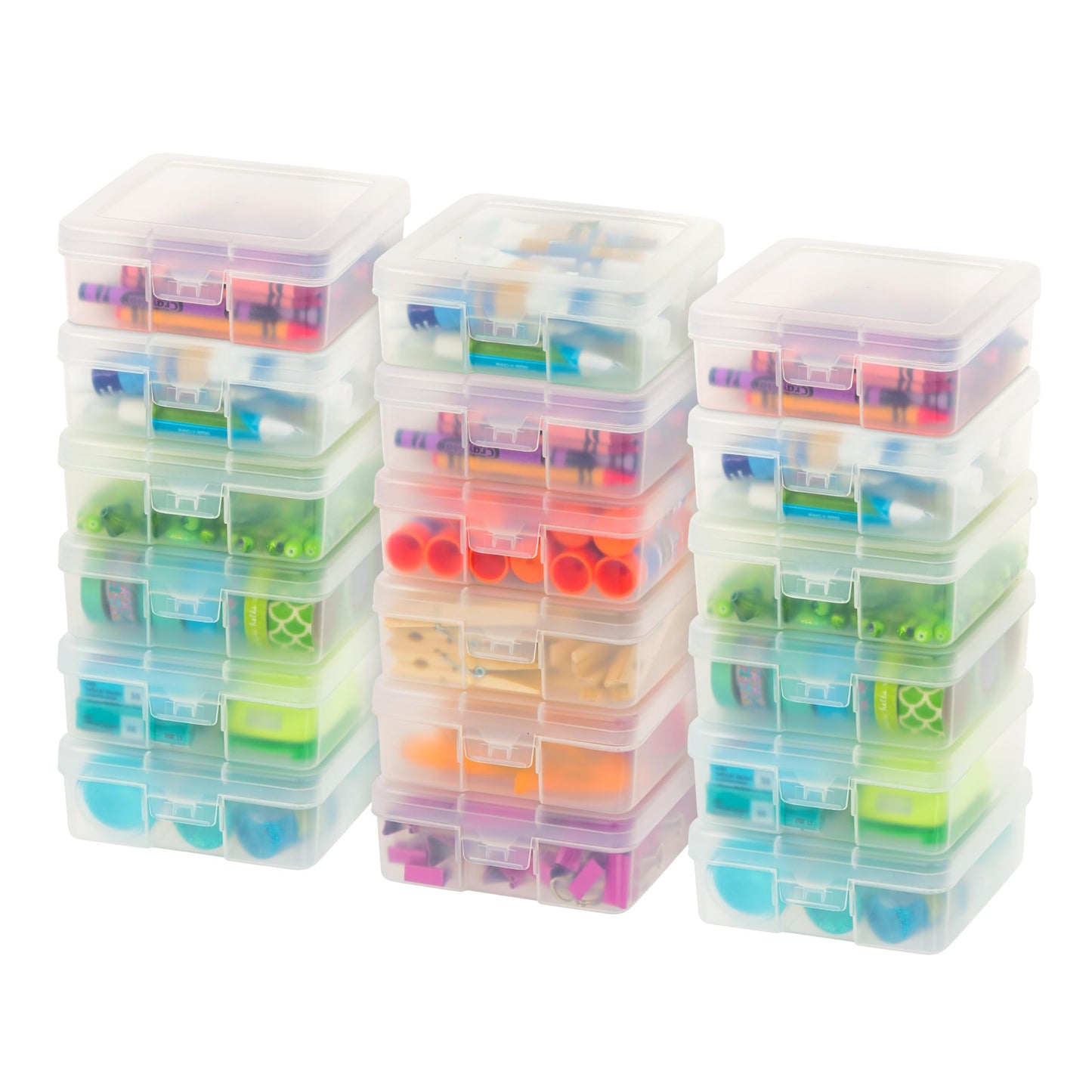 IRIS USA Clear Storage Cases, 18-Pack, |Made in USA|, Plastic Bead Organizing Containers with Snap Lid for Arts, Crafts, Ephemera, Stickers, & Dance Cheer, Clear - Small