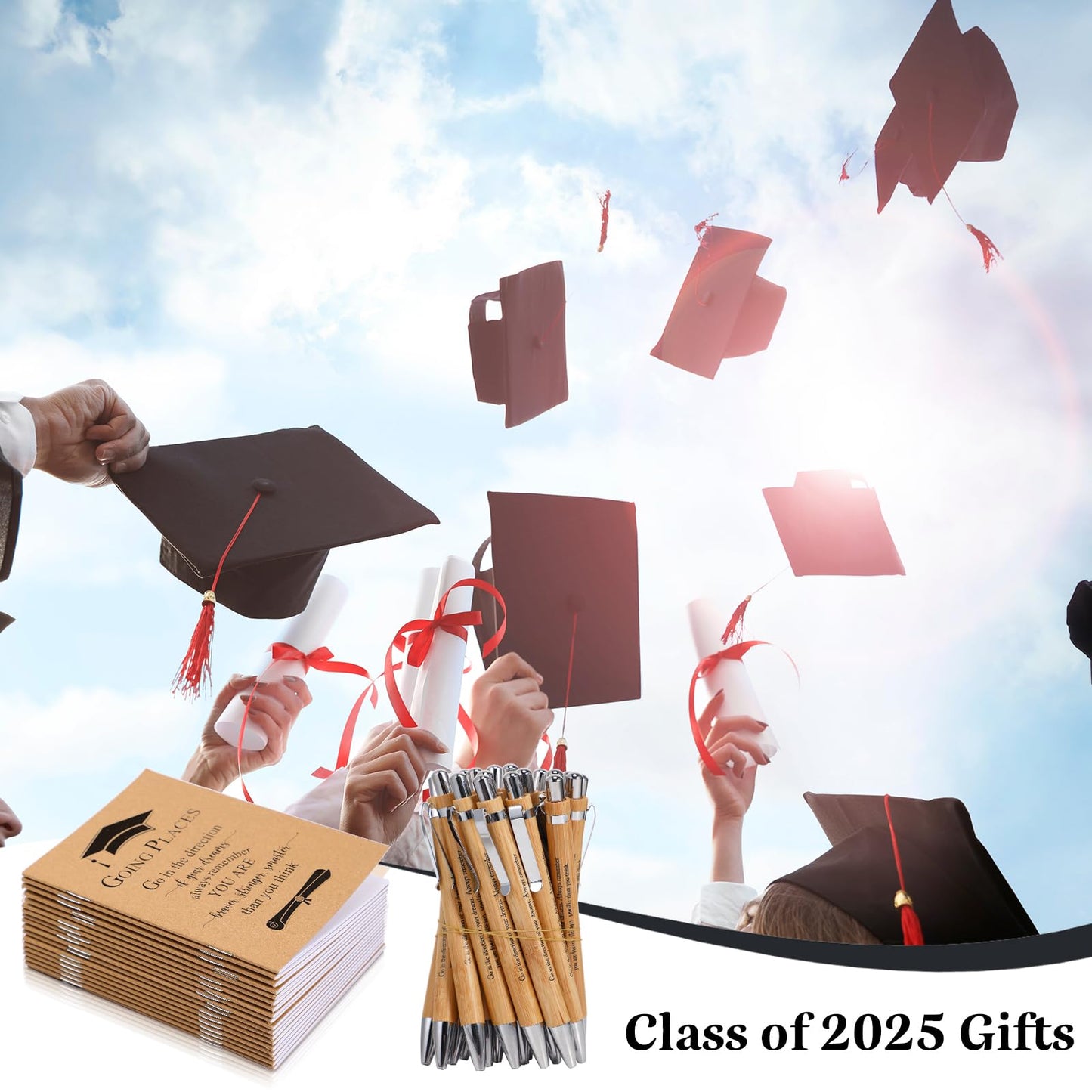 Kosiz 120 Pcs 2026 Graduation Gifts Bulk Motivational Kraft Notebooks Ballpoint Pens Inspirational Mini Journal Bamboo Plastic Retractable Pen for Class of 2026 College Grad Gifts (Wooden)