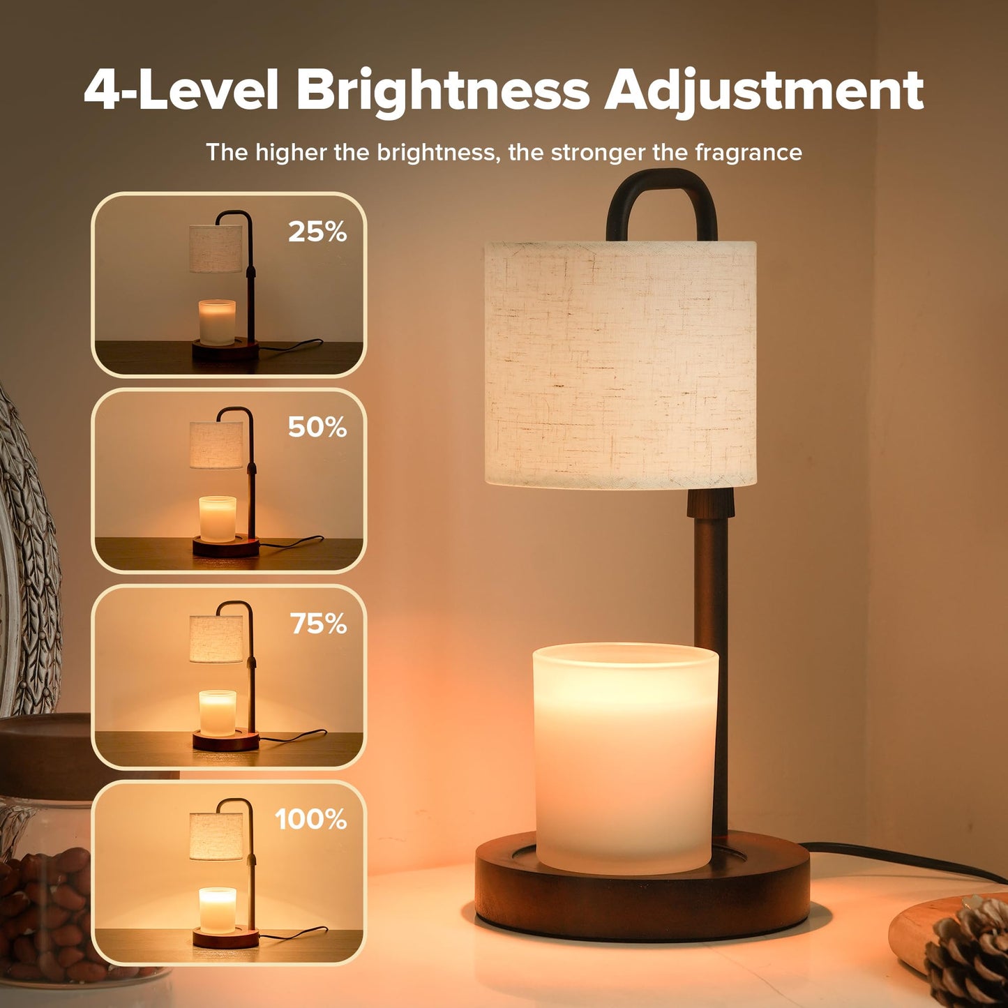 keysays Candle Warmer Lamp with Timer, Dimmable Wax Warmer Candle Lamp for Jar Candle with 2 Bulbs, Christmas Birthday Gifts for Women Mom, Home Decor for Room, Bedroom, Kitchen-Linen Fabric