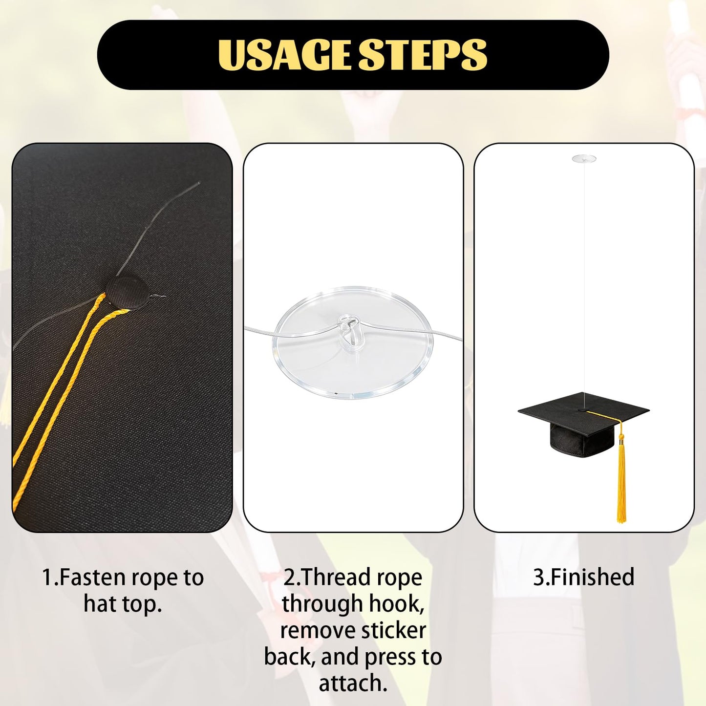 Hanging Graduation Caps Decorations Kits - 6 Class of 2026 Black with Gold Tassel Grad Party Decorations Floating Hats for Classroom, Home, Party Supplies