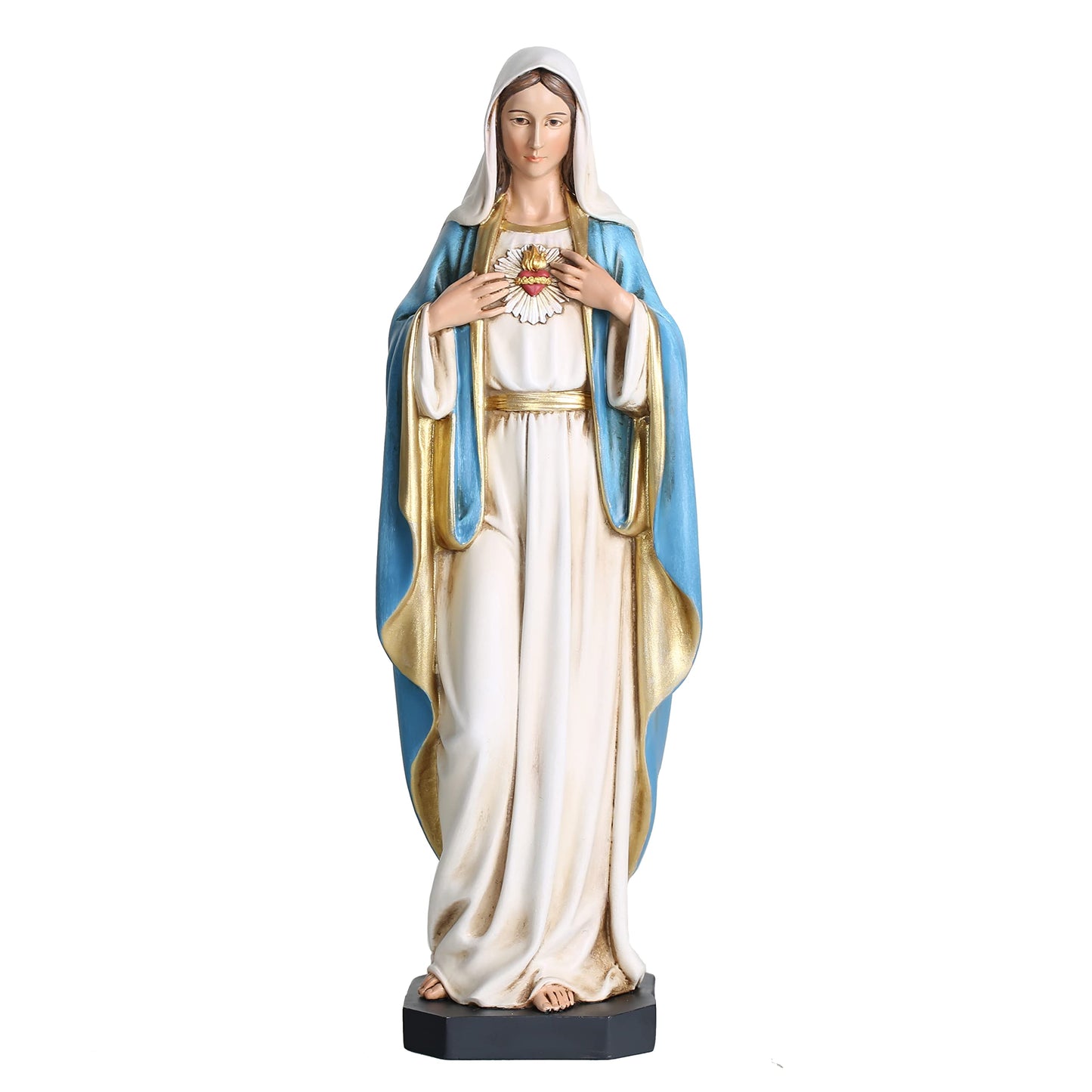 BC Catholic Immaculate Heart of Mary Statue, 10" H Blessed Holy Mother Virgin Mary Figure for Altar, Devout Home Decor, Religious Gifts to Mom, Hand Painted Renaissance Sculpture by Buildclassic