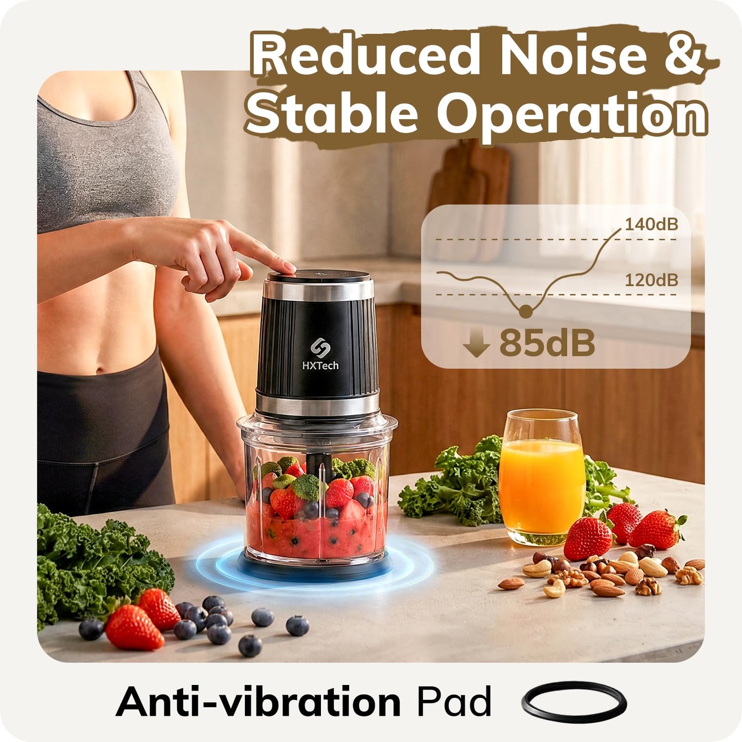 HXTech Food Processor Set: 2-Speed Electric Food Chopper with 2 Bowls (4 Cup+4 Cup), Vegetable Chopper with 2 Pack 420 Stainless Steel 4-Layer Blades, Meat Grinder for Meat, Fruits, Baby Food,Pet Food