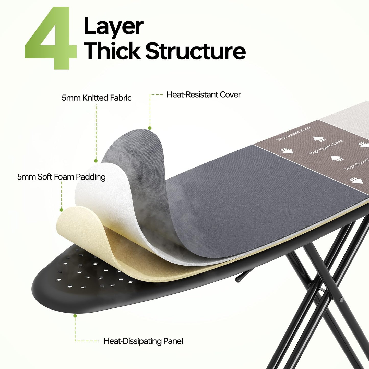 Foldable Ironing Board Standard Size, Iron Board Table Stand Foldable, Space-Saving Iron and Ironing Boards Set, Folding Ironing Boards Full Size with High Speed Zone and Hanging Hook 13”x43” Gray